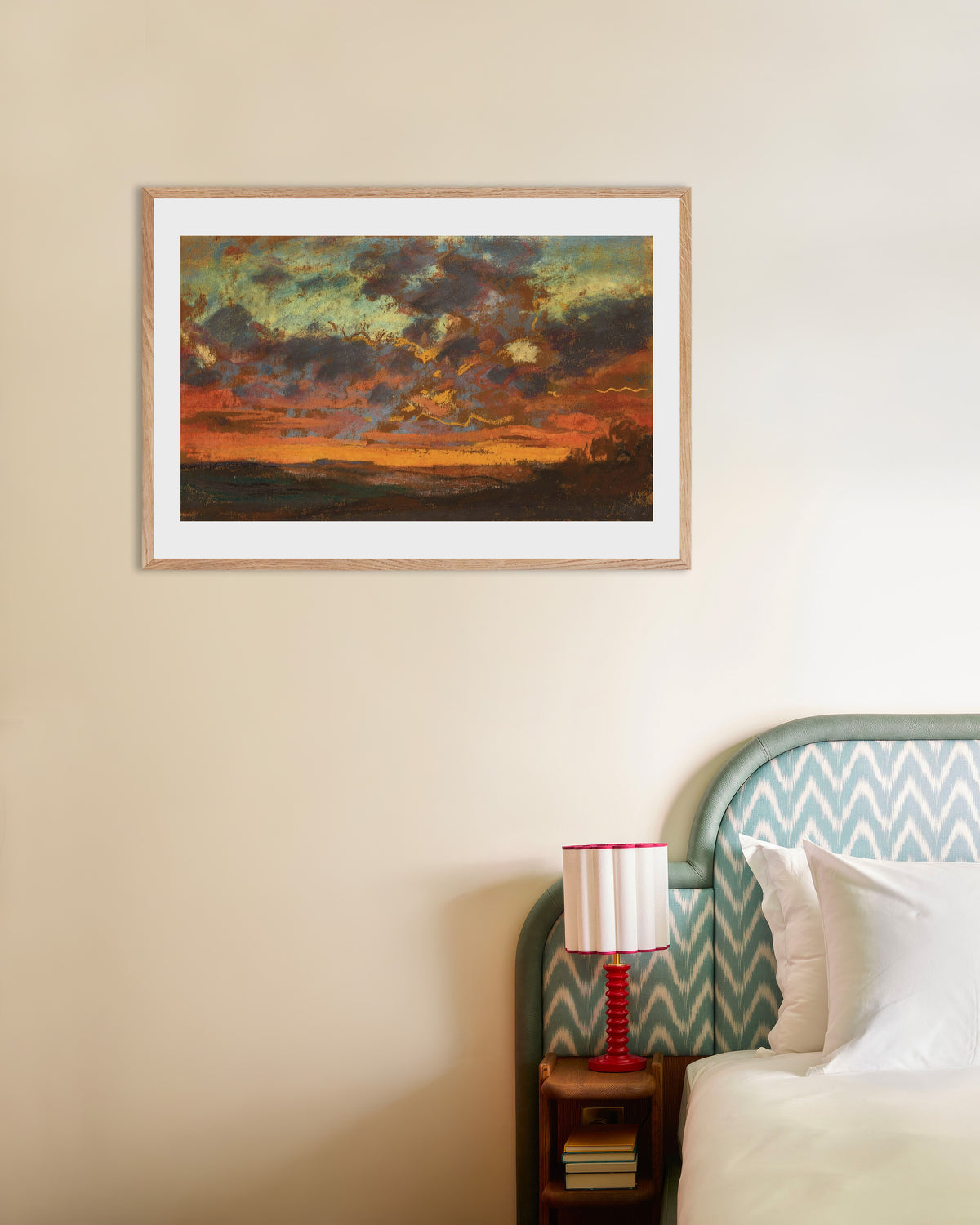 Claude Monet’n Auringonlasku (n. 1868) -juliste luonnonvärisessä puukehyksessä