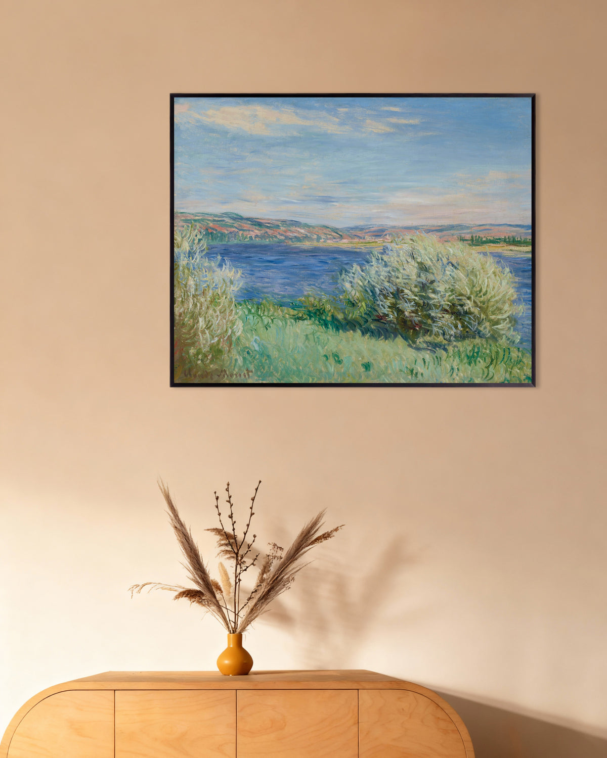 Claude Monet’n Seinen rannat Vétheuilin lähellä (1881) -juliste metallikehyksessä