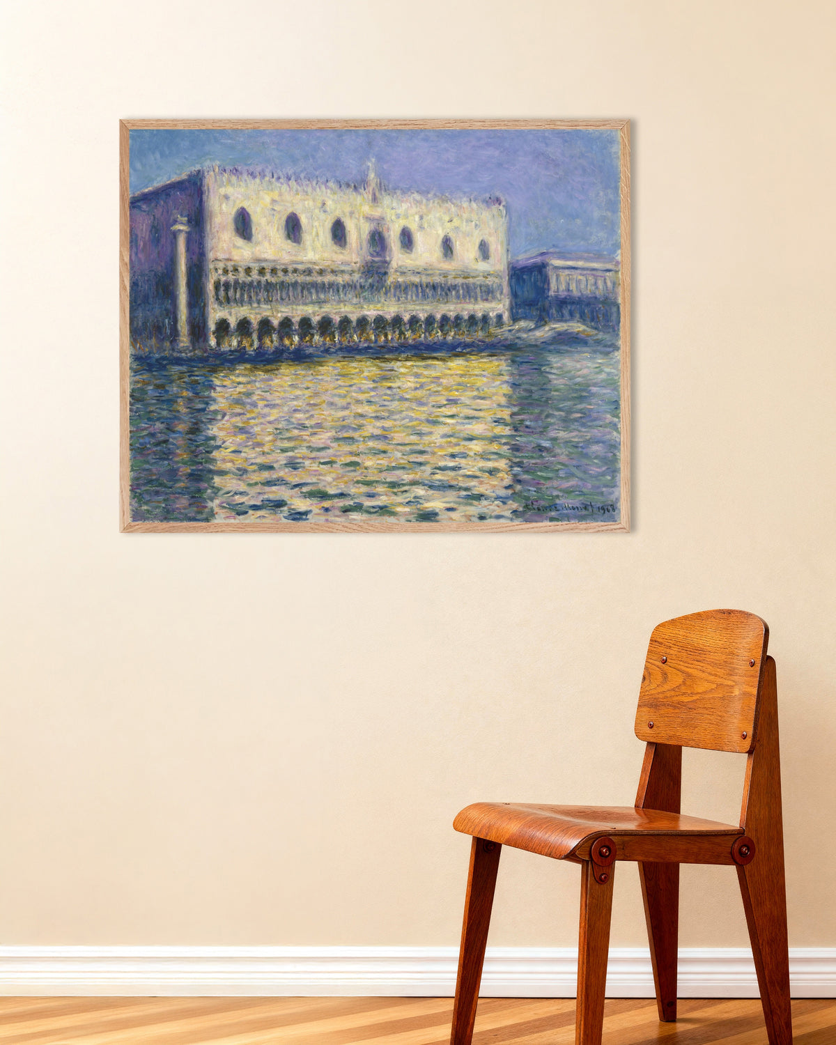 Claude Monet’n Dogepalatsi (1908) -juliste luonnonvärisessä puukehyksessä