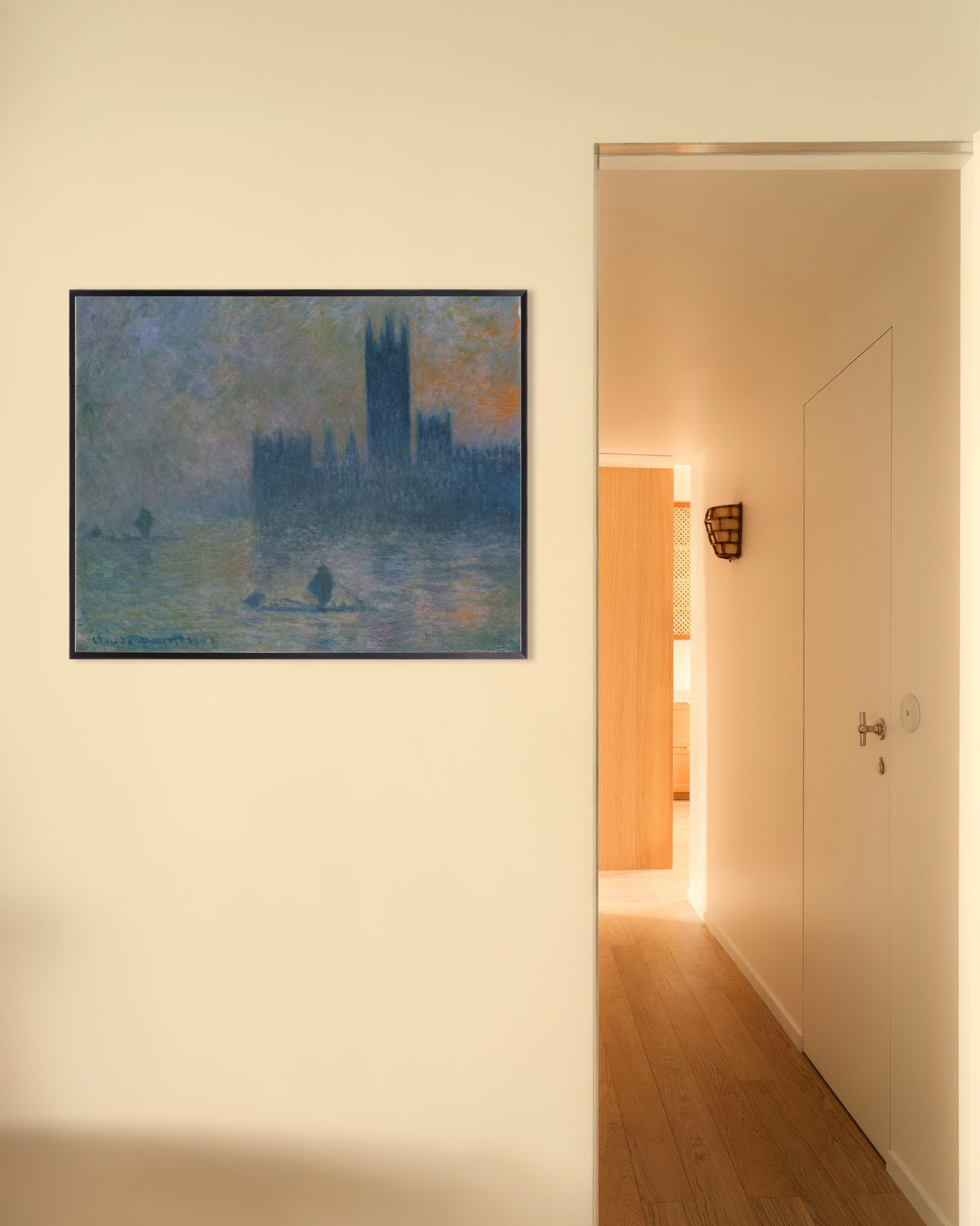 Claude Monet’n Parlamenttitalo, sumuvaikutelma (1903–1904) -juliste metallikehyksessä