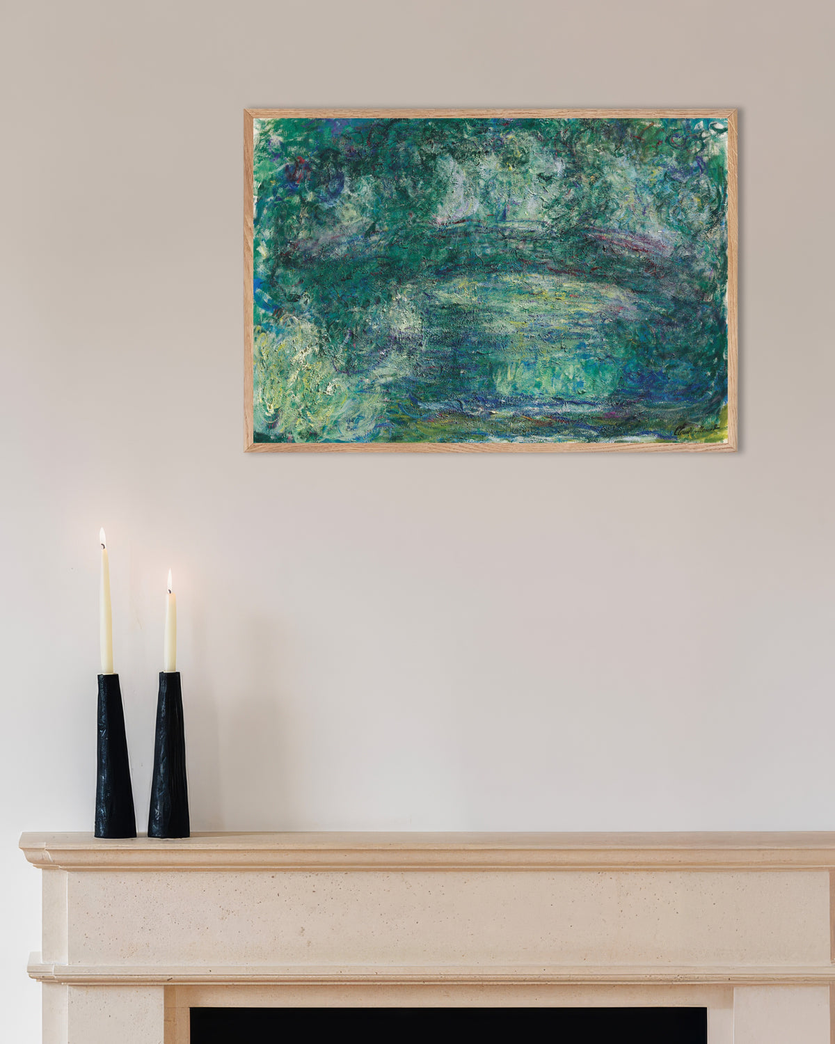 Claude Monet’n Japanilainen silta (1918–1924) -juliste luonnonvärisessä puukehyksessä