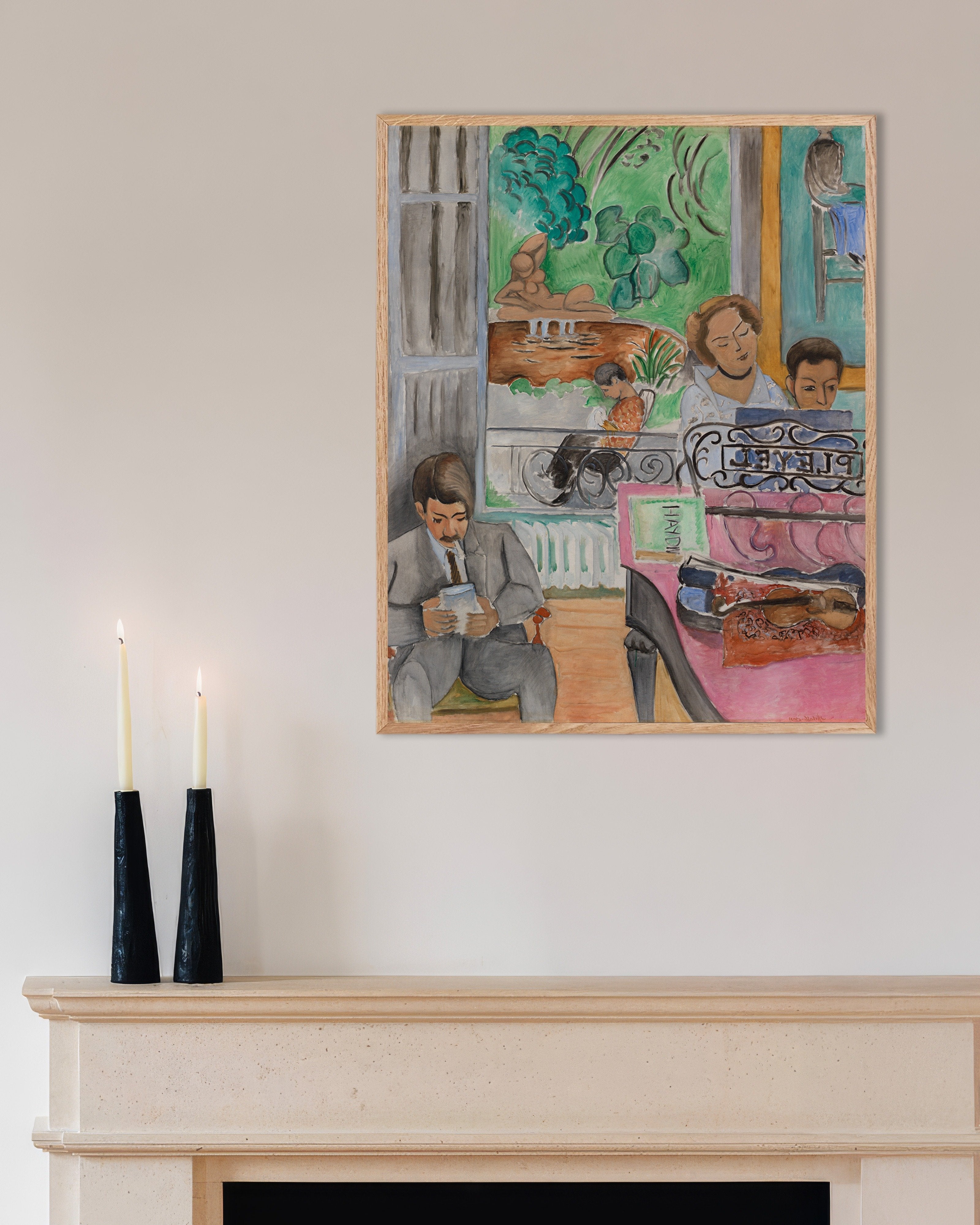 Poster of The music lesson (1917) by Henri Matisse, with natural wooden frame