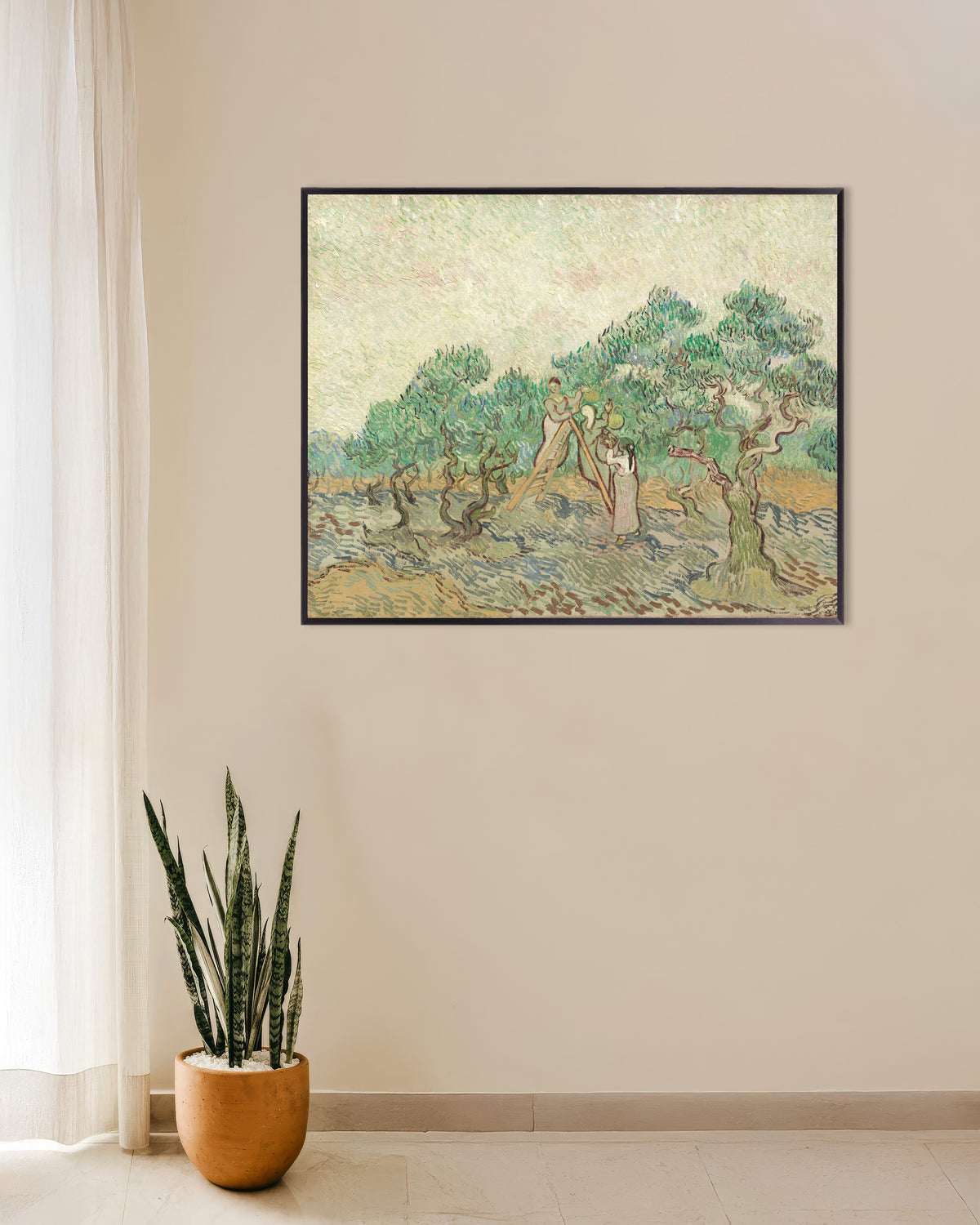 Vincent van Goghin Oliivilehto (1889) -juliste metallikehyksellä