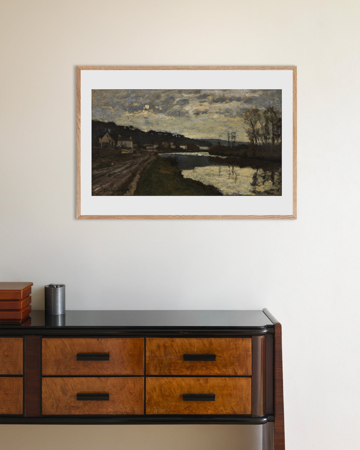 Claude Monet’n Seine Bougivalissa (1870) -juliste luonnonvärisessä puukehyksessä