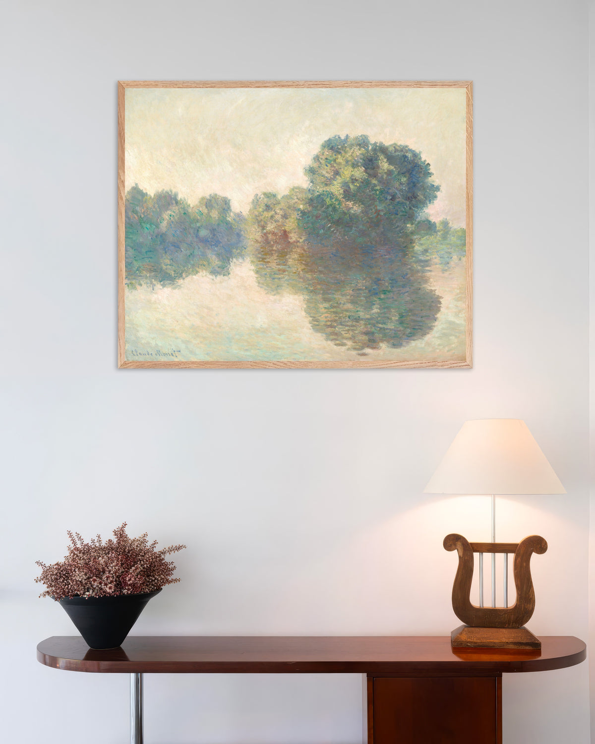 Claude Monet’n Seine Givernyssä (1897) -juliste luonnonvärisessä puukehyksessä