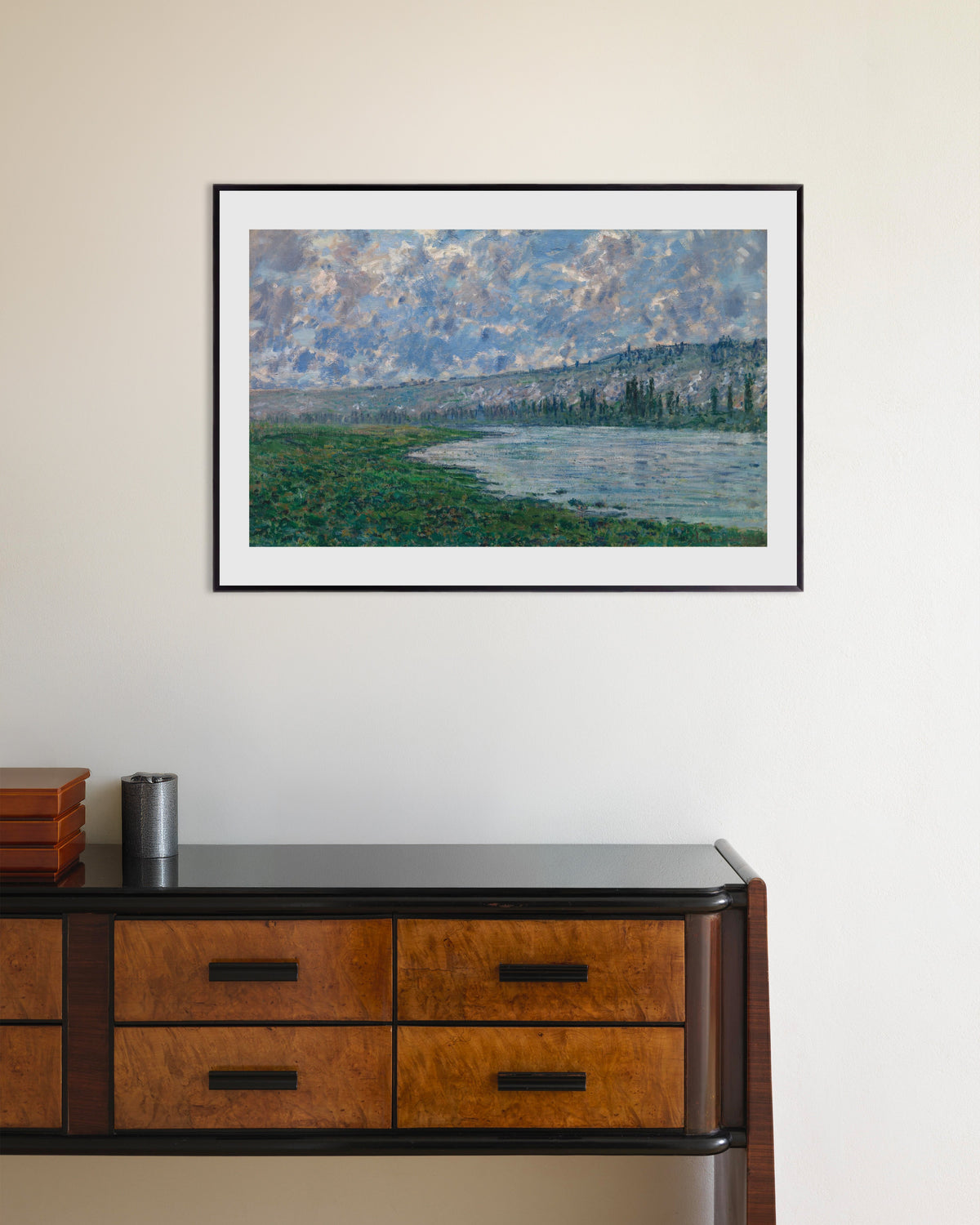 Claude Monet’n Seine Vétheuilissa (1880) -juliste metallikehyksessä