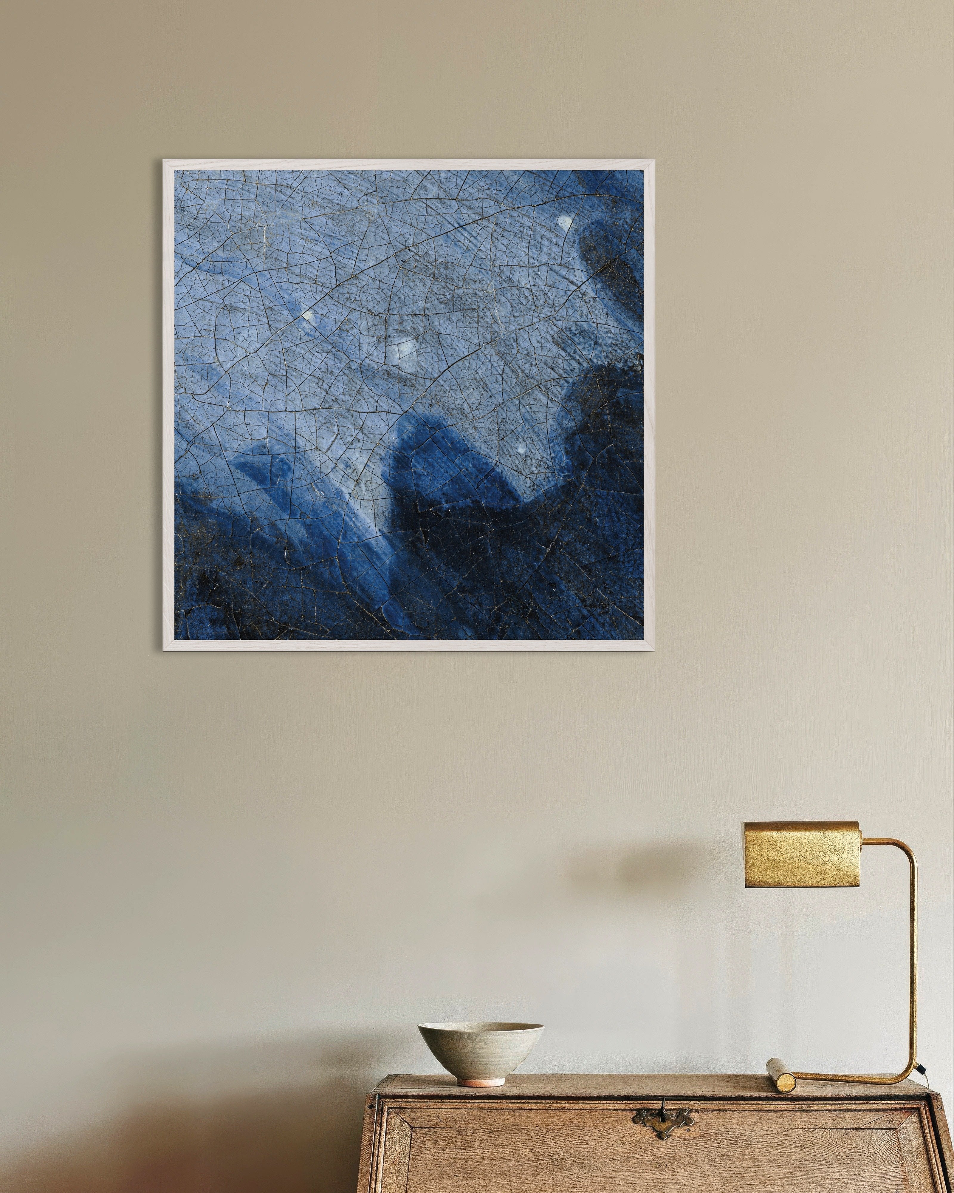 Poster of The Turban: Vermeer Ultramarine Detail Poster, with white wooden frame