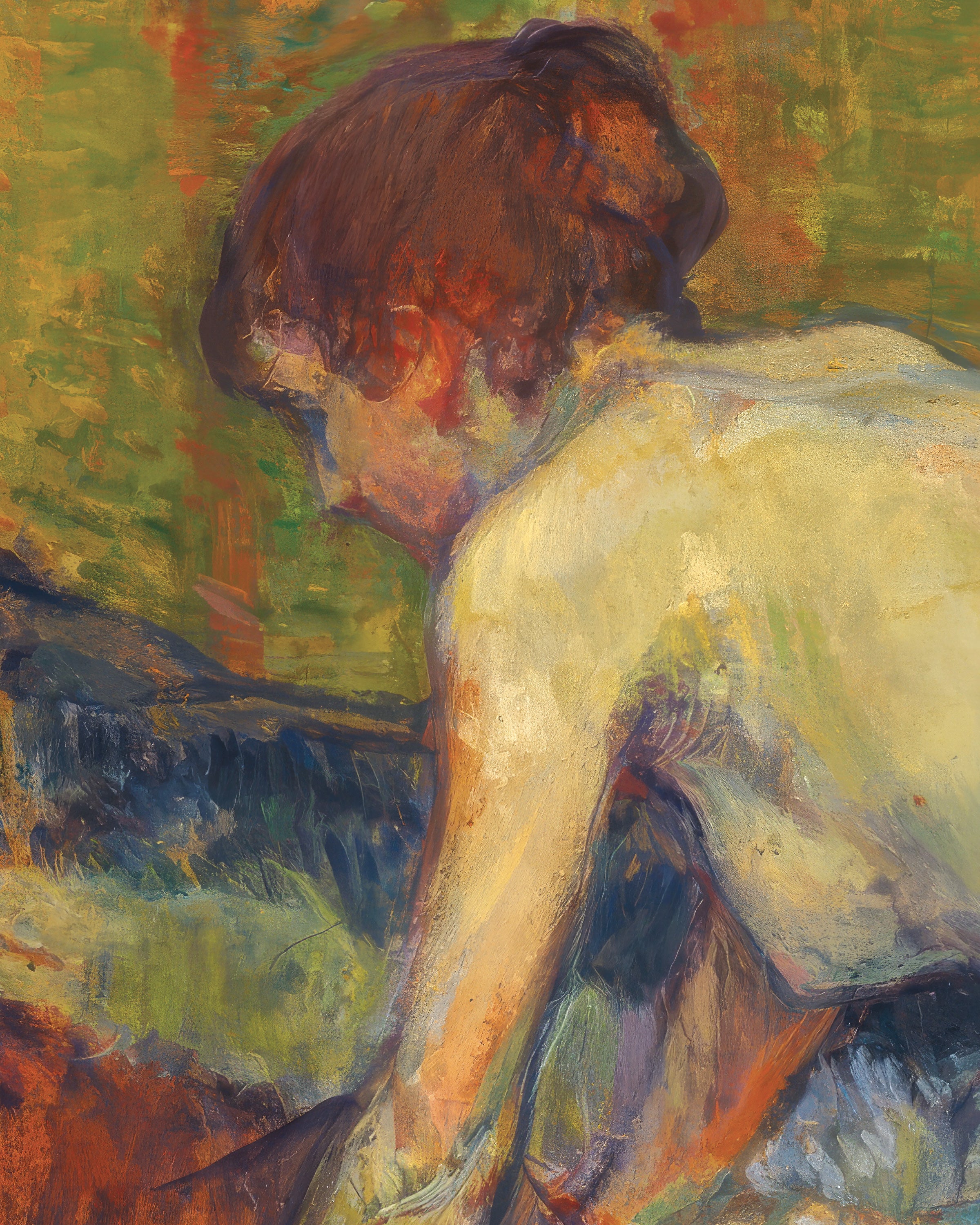 Punatukkainen alaston kyykyssä Henri de Toulouse-Lautrec -juliste