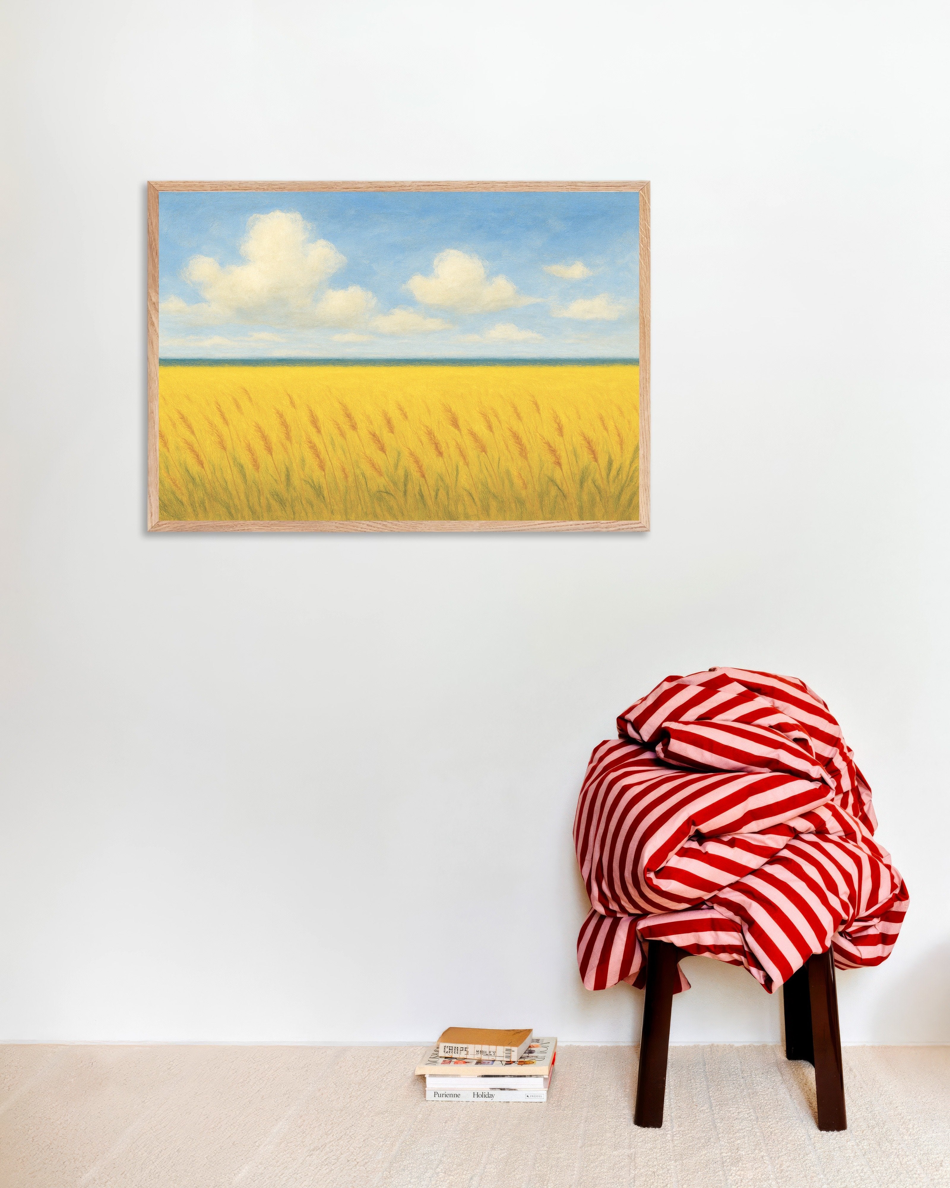 Poster of Ukraine poster - Wheat field and blue sky, with natural wooden frame