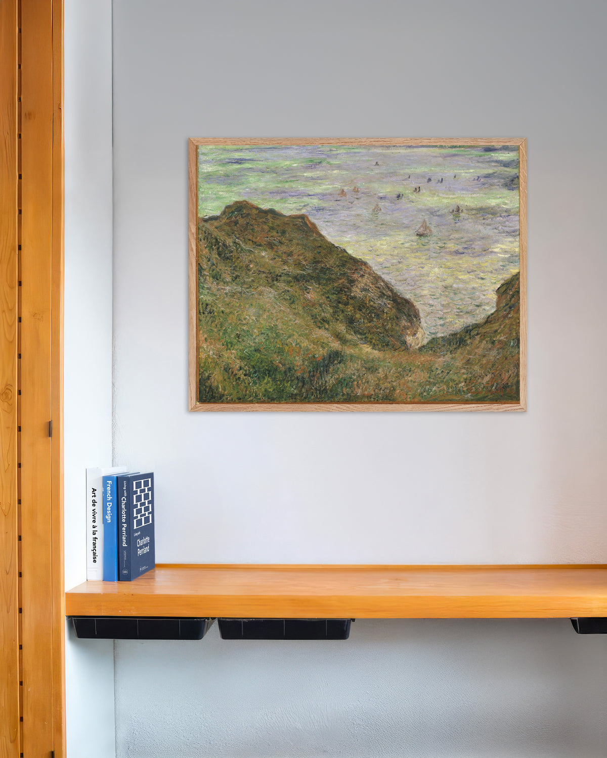 Claude Monet’n Näkymä merelle (1882) -juliste luonnonvärisessä puukehyksessä