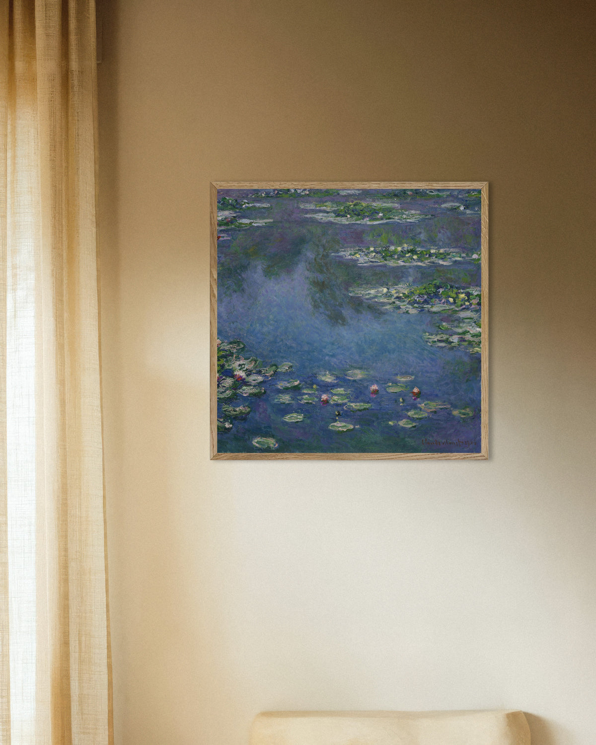Claude Monet’n Lumpeet (1906) -juliste luonnonvärisessä puukehyksessä