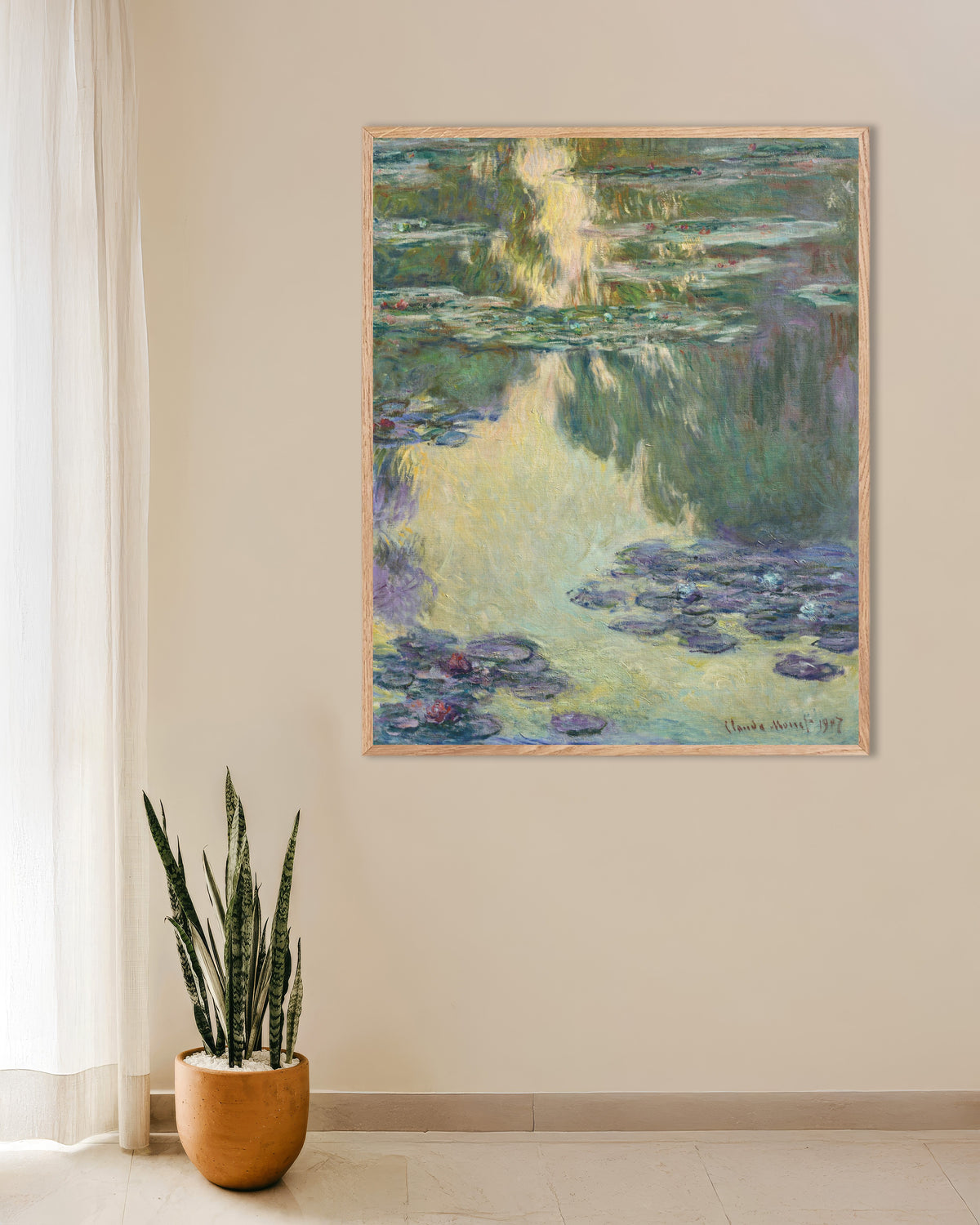 Claude Monet’n Lumpeet (1907) -juliste luonnonvärisessä puukehyksessä