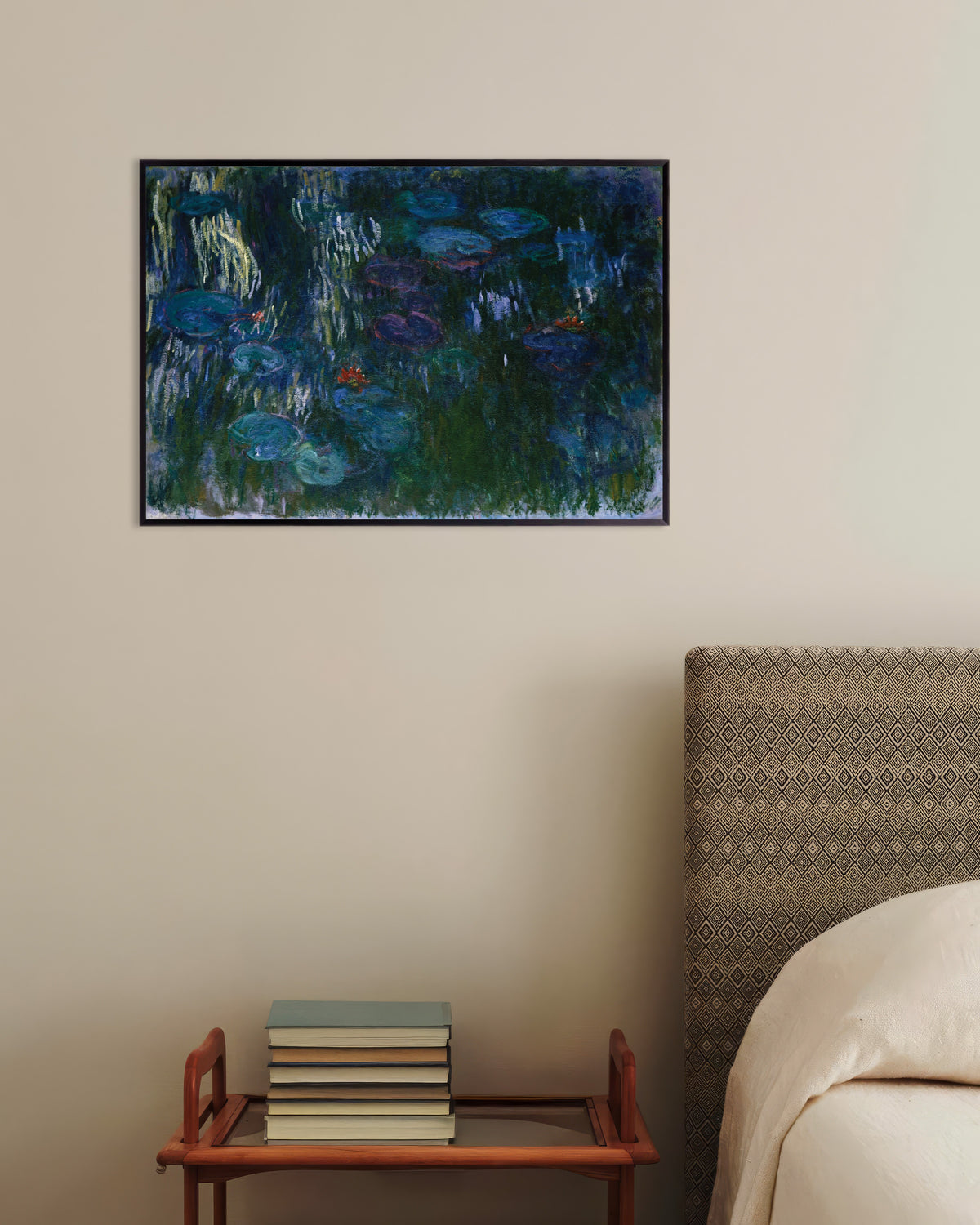 Claude Monet’n Lumpeet (1916–1919) -juliste metallikehyksessä