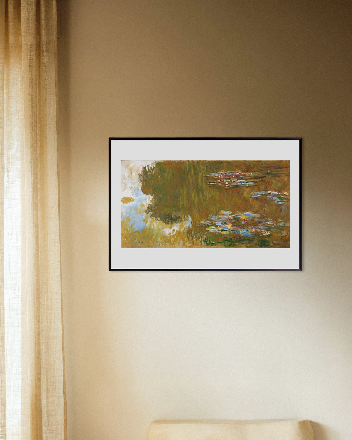Claude Monet’n Lumpelampi ja pajun heijastukset (n. 1917–1919) -juliste metallikehyksessä