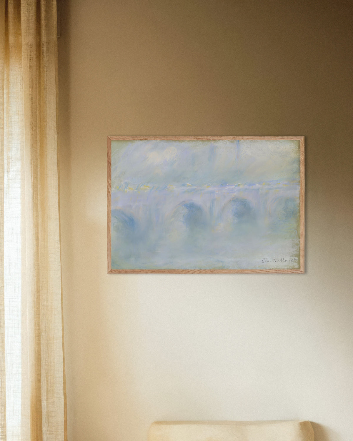 Claude Monet’n Waterloo Bridge (1901) -juliste luonnonvärisessä puukehyksessä