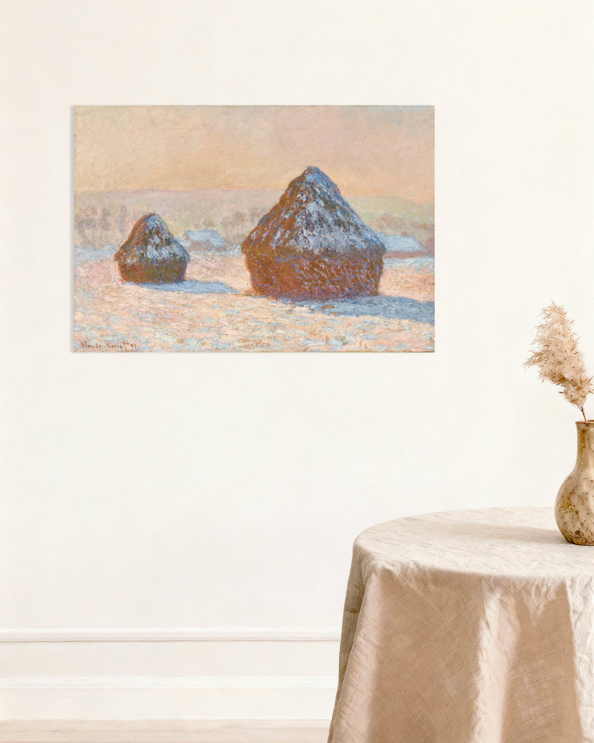 Claude Monet’n Viljasuovat, lumivaikutelma, aamu (1891) -juliste