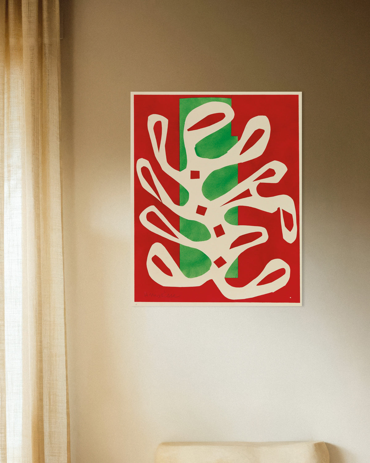 Juliste teoksesta Valkoinen levä punaisella ja vihreällä taustalla (1947), Henri Matisse