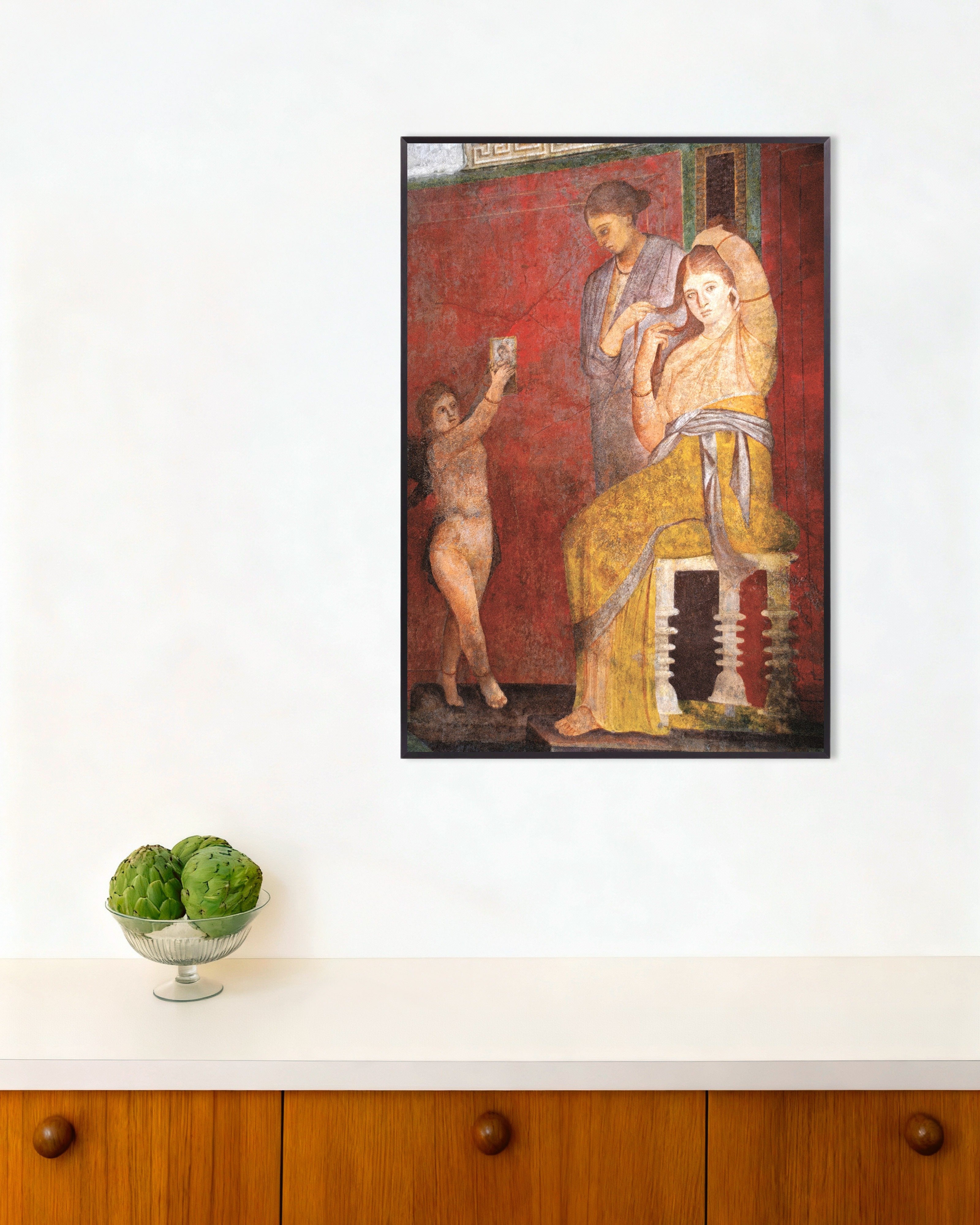 Poster of Woman having hair done fresco poster, with metal frame