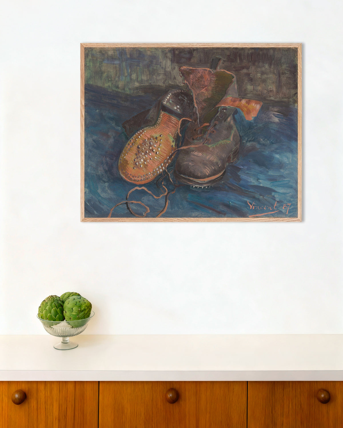 Juliste teoksesta Saapaspari (1887), Vincent van Gogh, luonnonvärisissä puukehyksissä