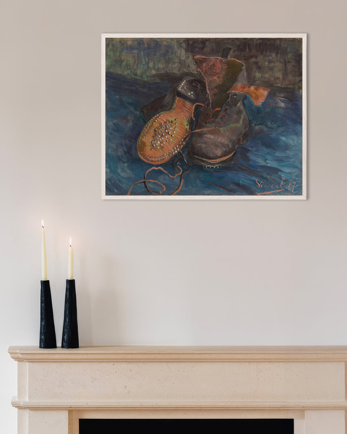 Juliste teoksesta Saapaspari (1887), Vincent van Gogh, valkoisissa puukehyksissä