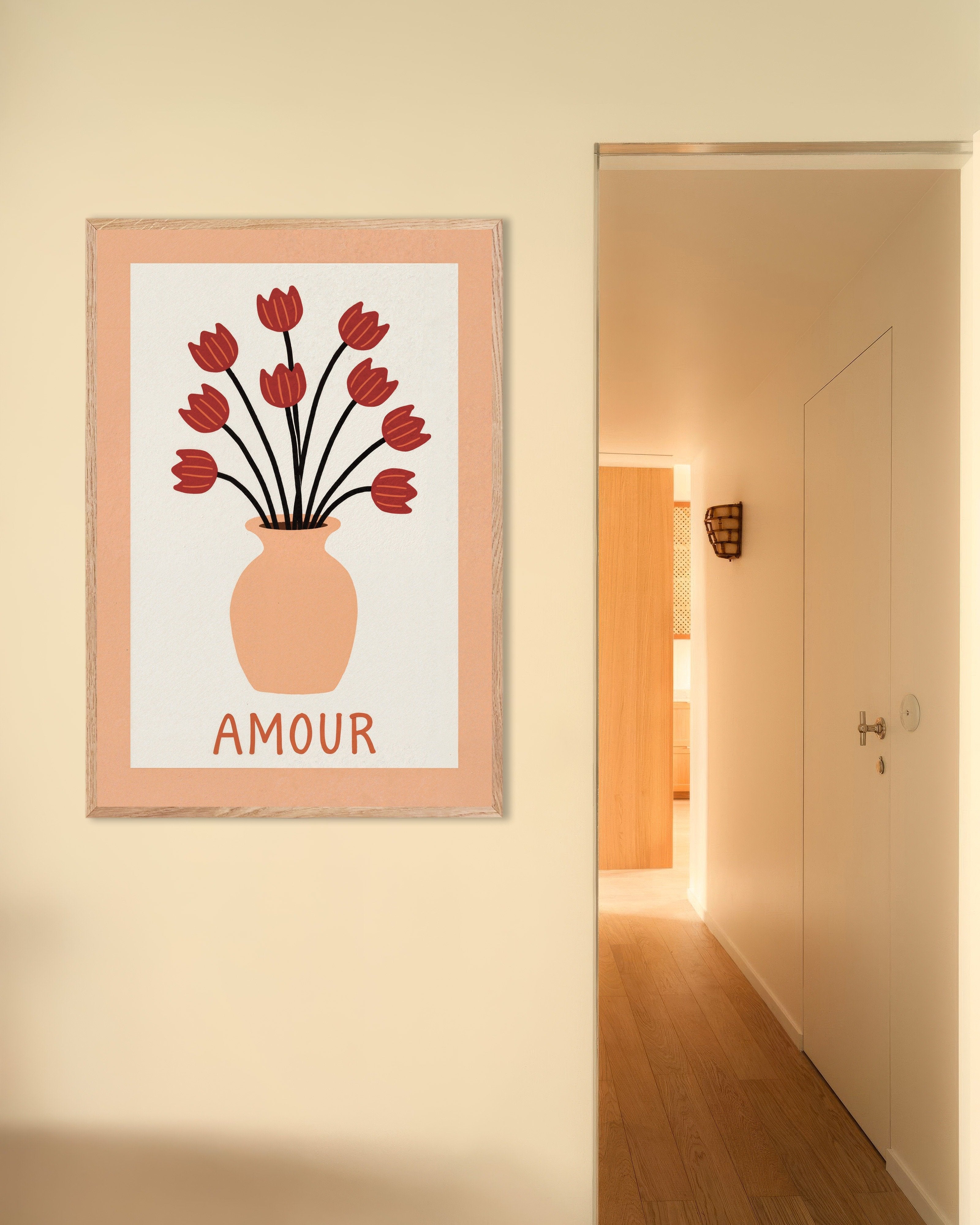 Poster of Amour - Tulips, with natural wooden frame