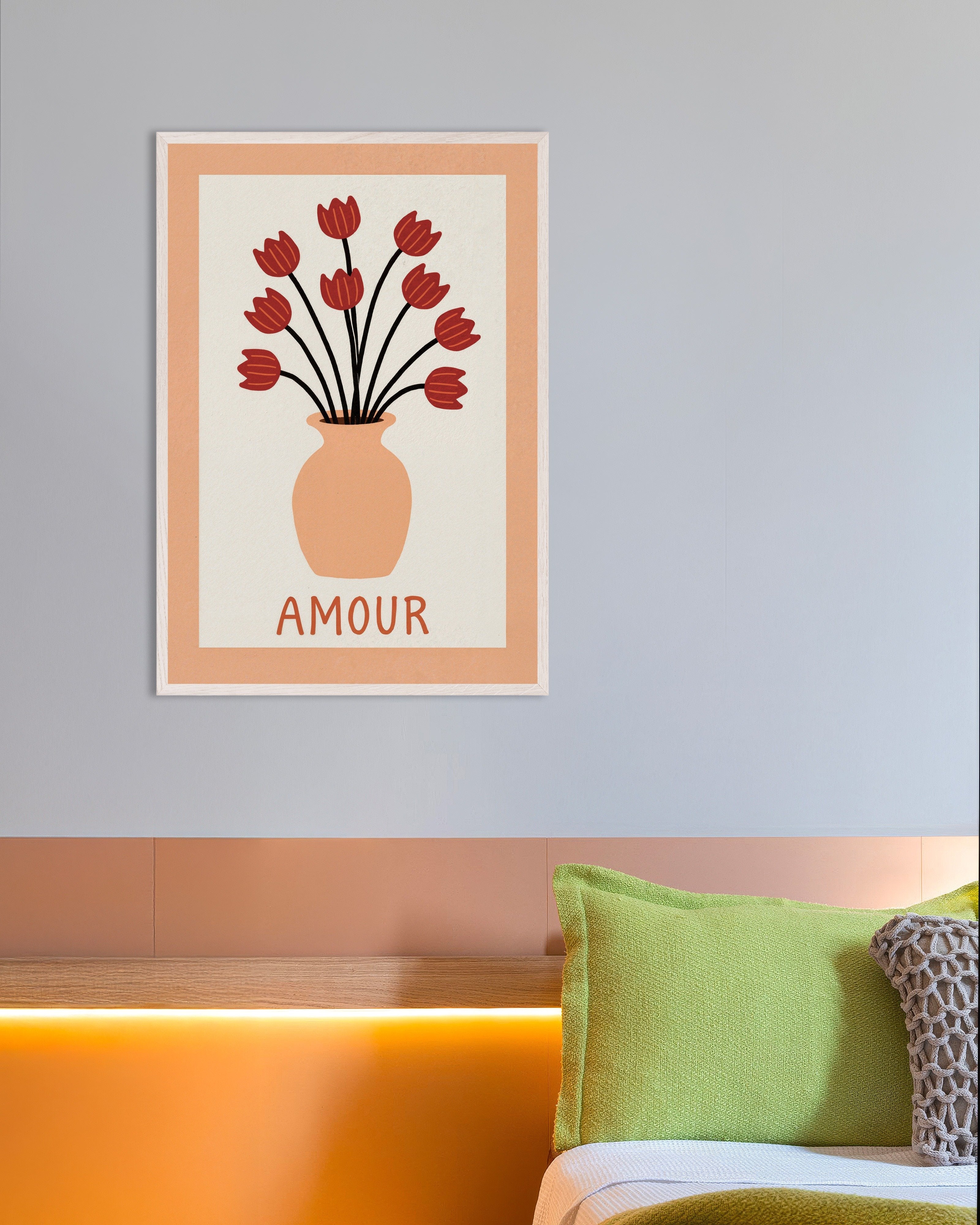 Poster of Amour - Tulips, with white wooden frame