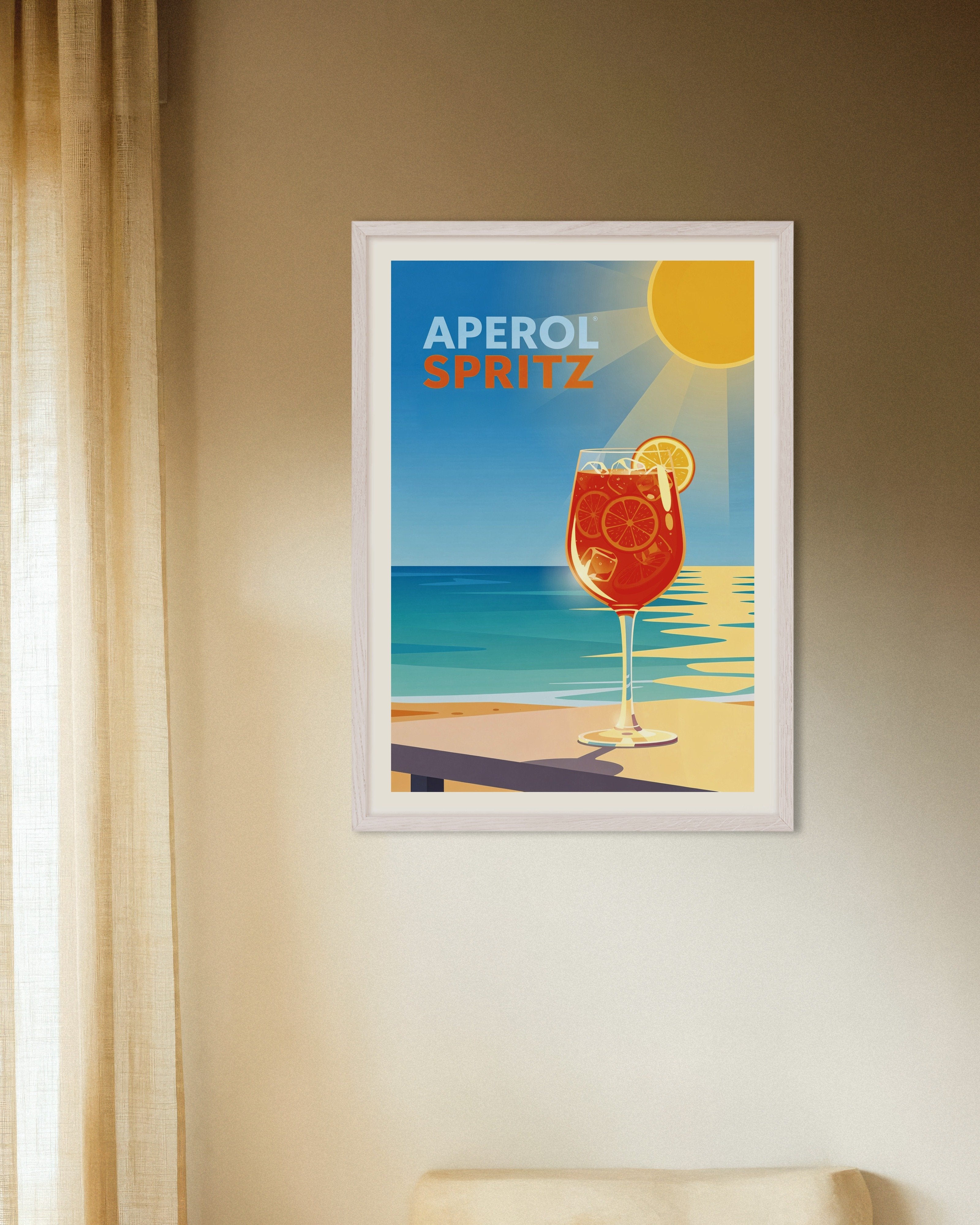 Poster of Aperol Spritz Poster - The Coast, with white wooden frame