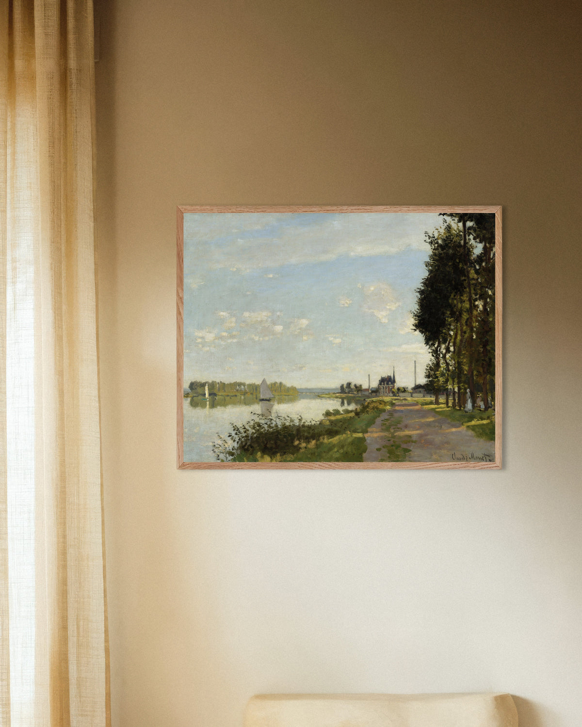 Claude Monet’n Argenteuil (n. 1872) -juliste luonnonvärisessä puukehyksessä