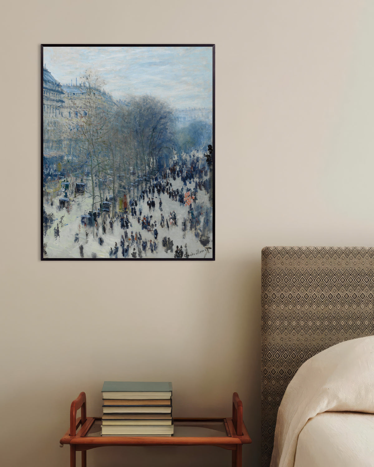 Claude Monet’n Boulevard des Capucines (1873–1874) -juliste metallikehyksessä