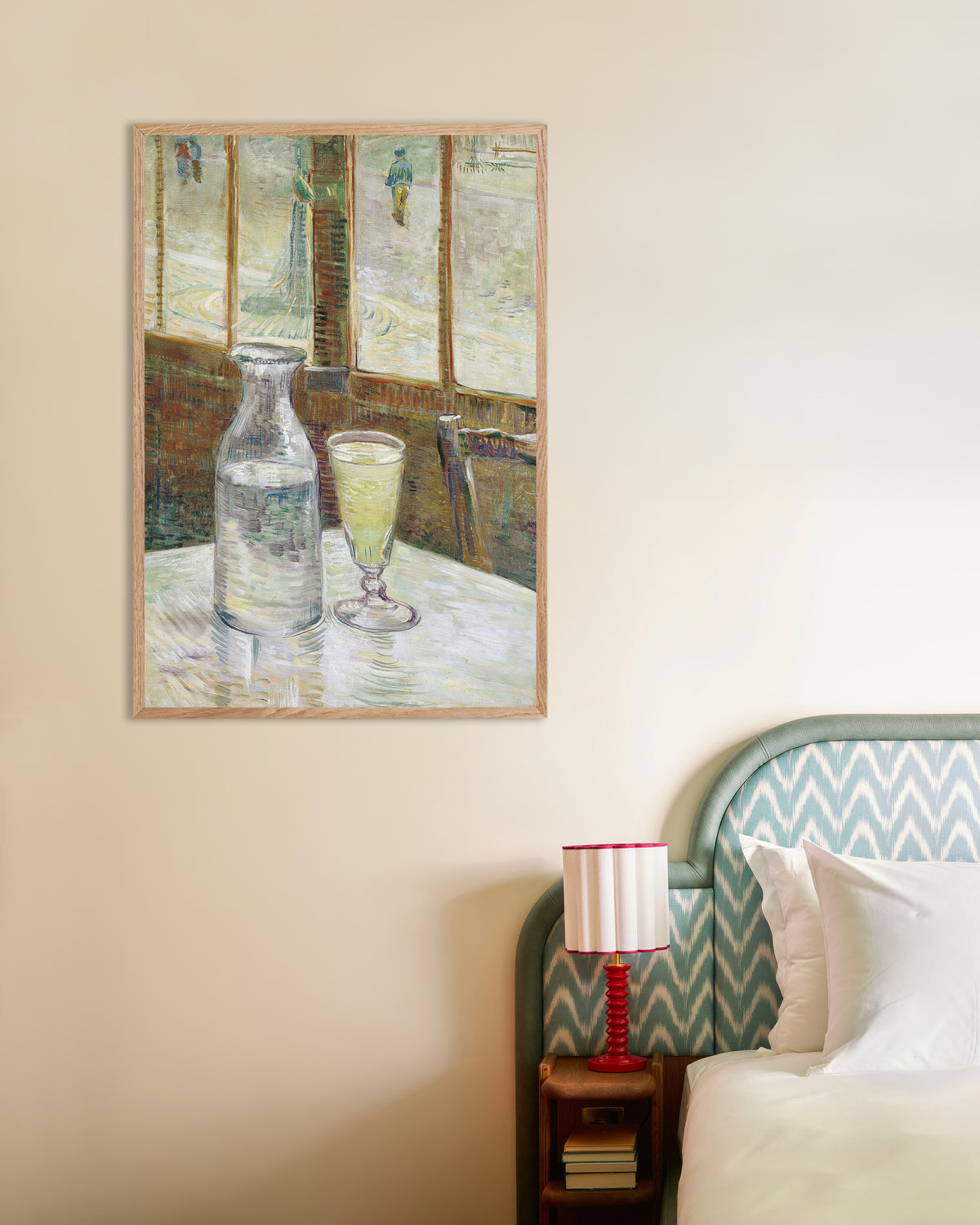 Juliste teoksesta Vincent van Goghin Cafépöytä absintin kera (1887), luonnonvärisillä puukehyksillä