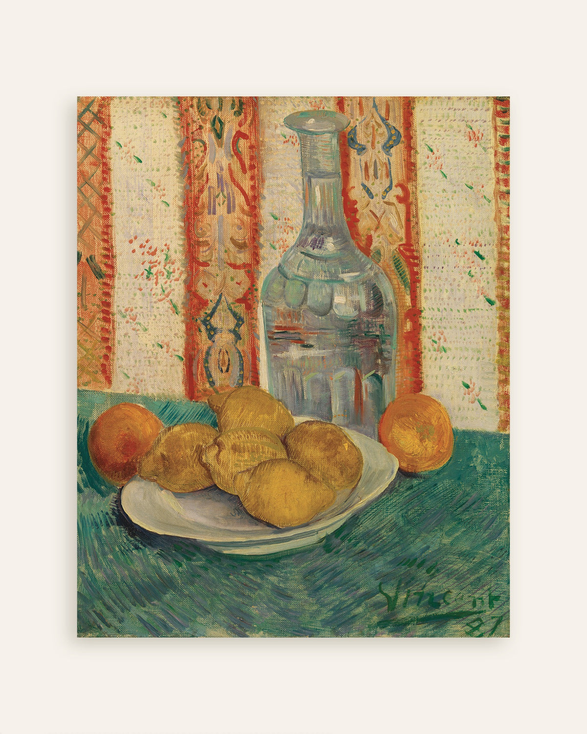 Vincent van Goghin Asetelma karahvista ja sitrushedelmistä (1887) -juliste, pikkukuva