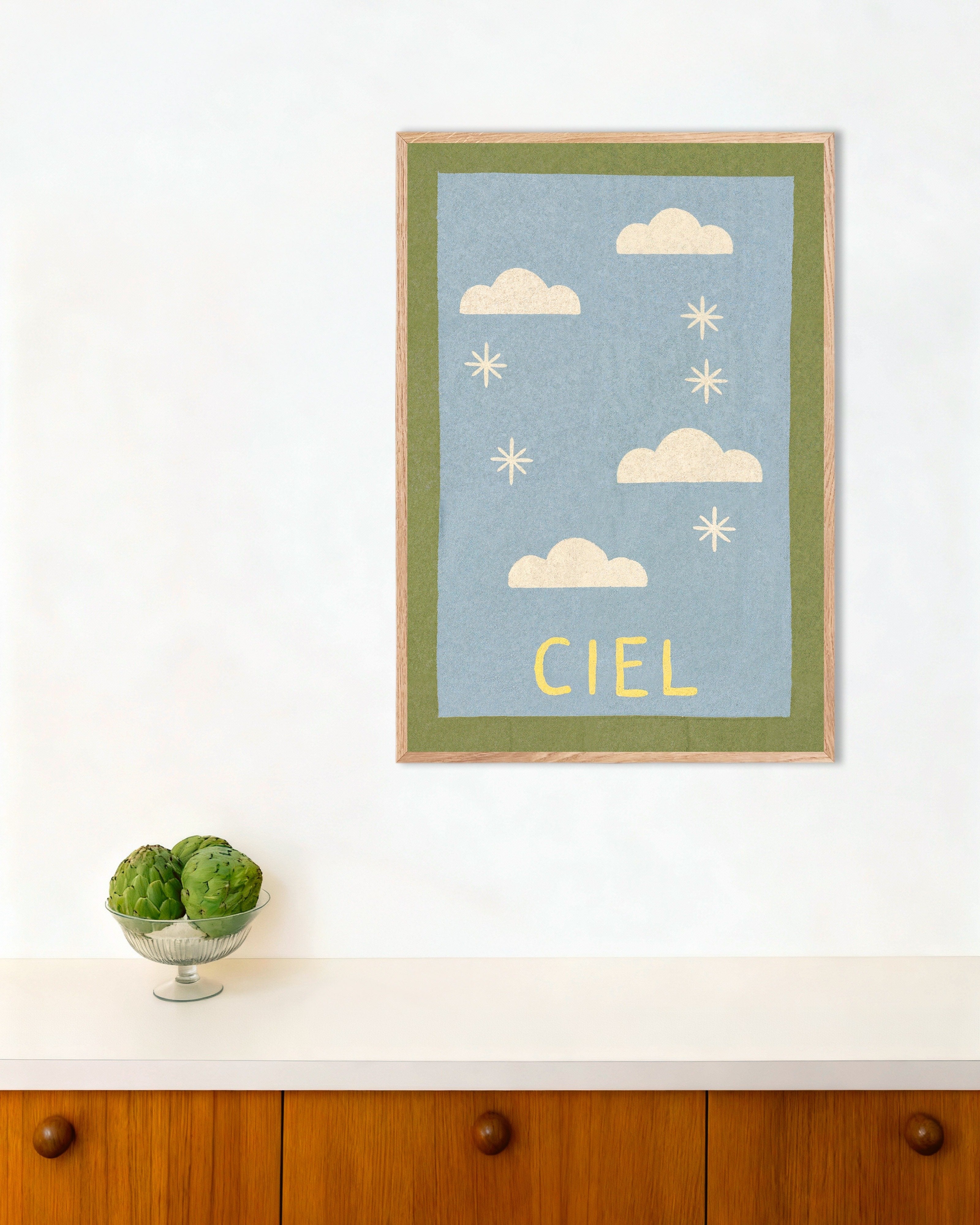 Poster of Ciel - Clouds and Stars Poster, with natural wooden frame
