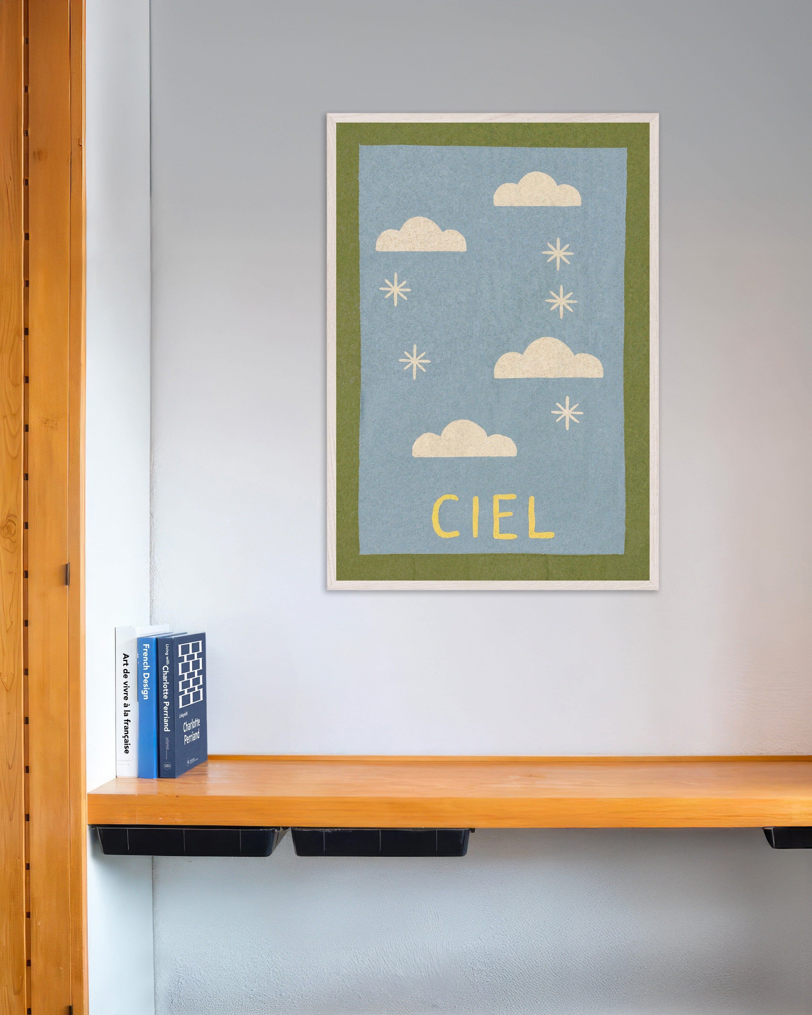 Poster of Ciel - Clouds and Stars Poster, with white wooden frame