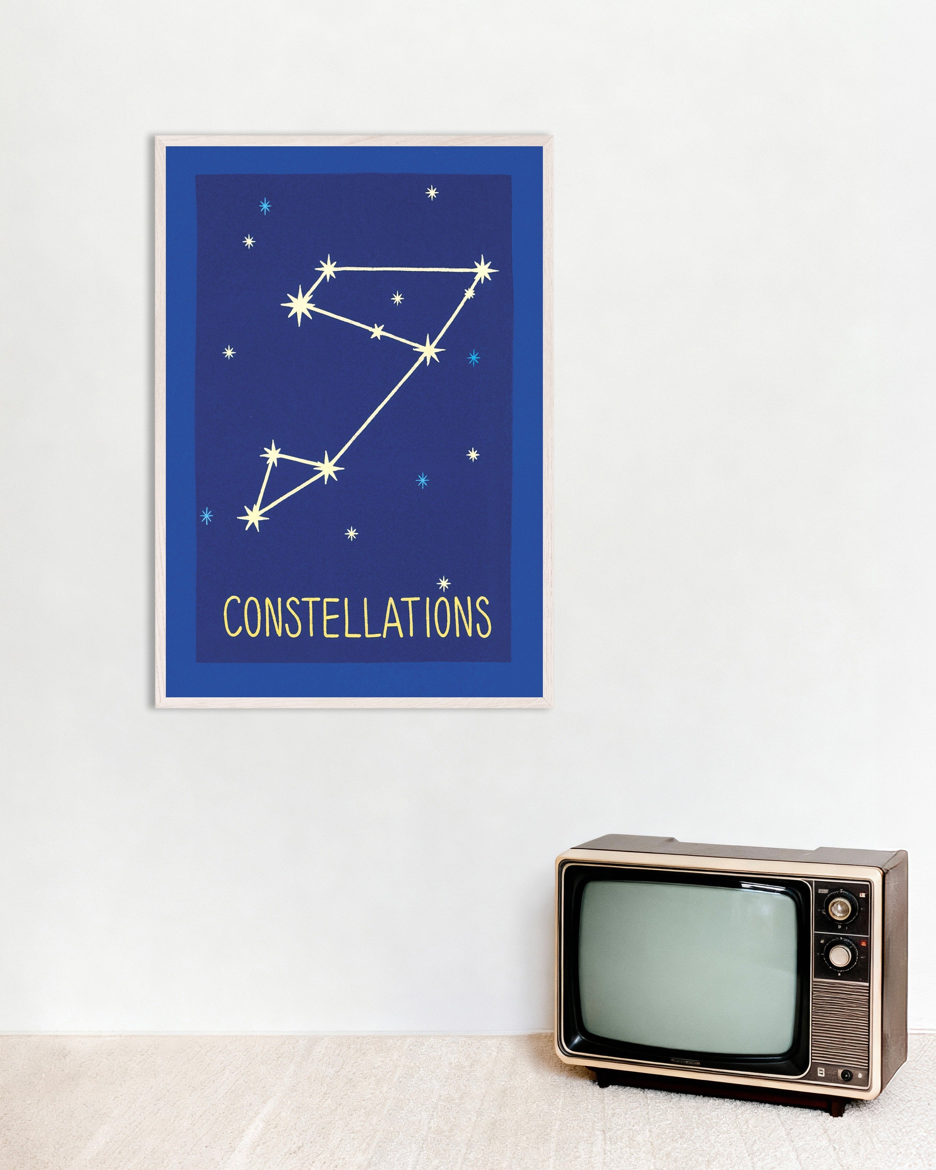 Poster of Constellations - Night Sky Poster, with white wooden frame