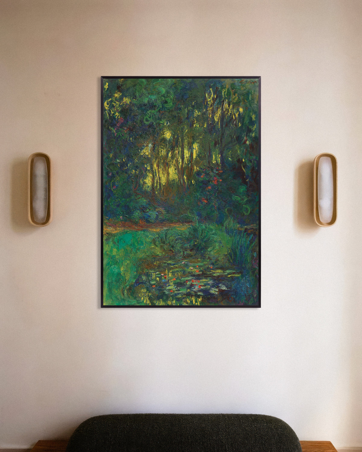Claude Monet’n Lumpelammen nurkka (1918–1919) -juliste metallikehyksessä