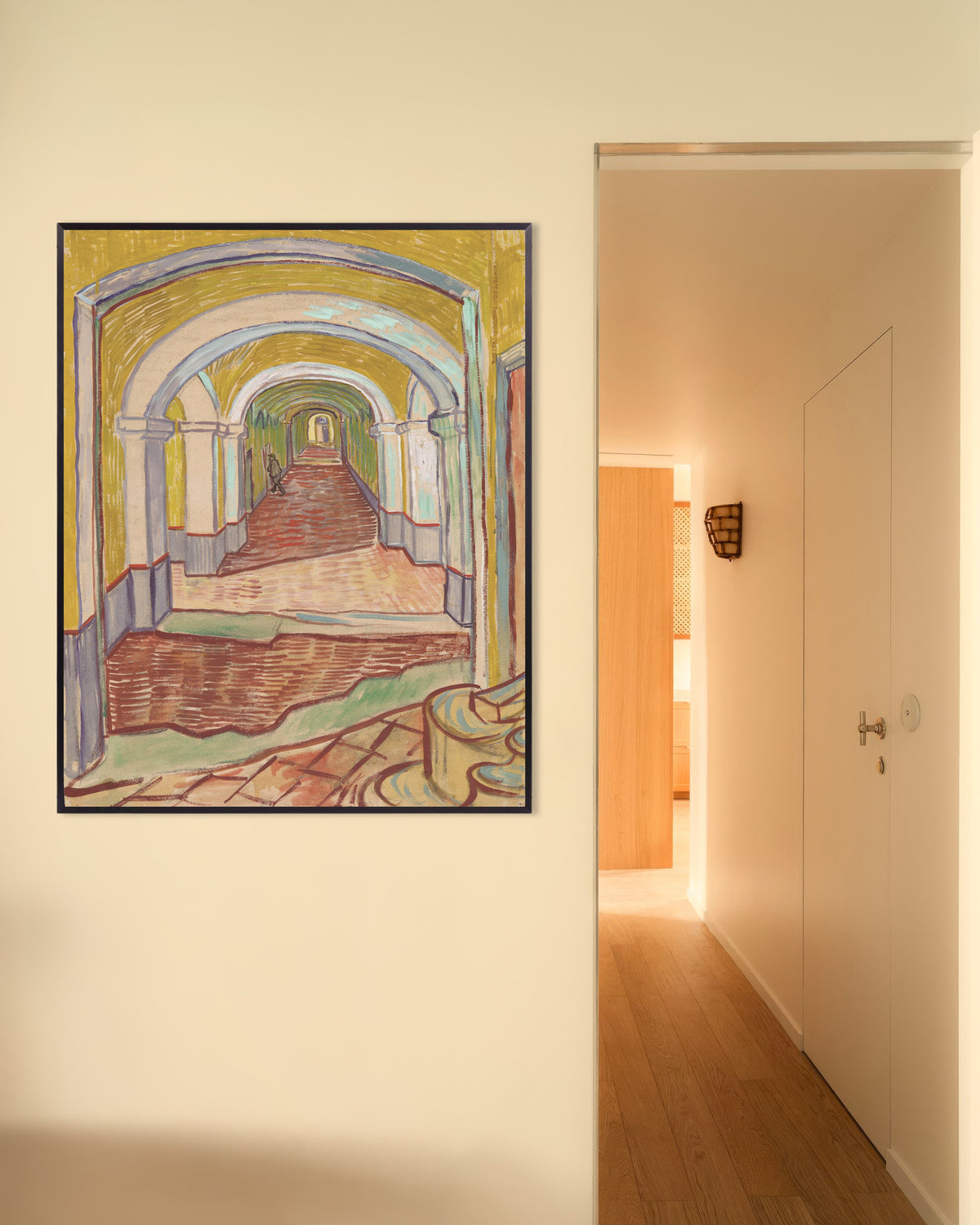 Juliste teoksesta Corridori mielisairaalassa (1889), Vincent van Gogh, metallikehyksellä