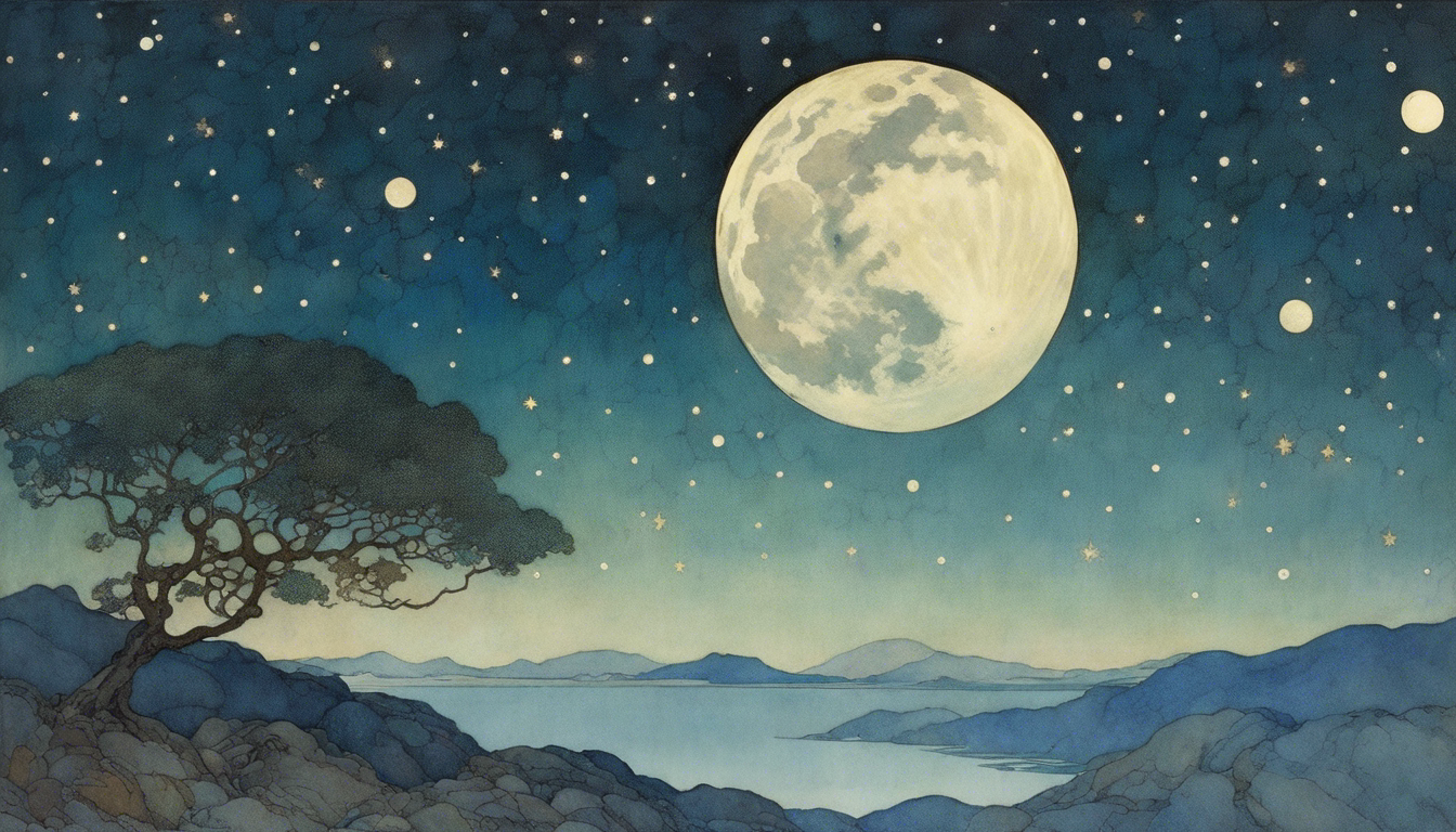 Enchanting illustration, Moon and starry sky - Poster