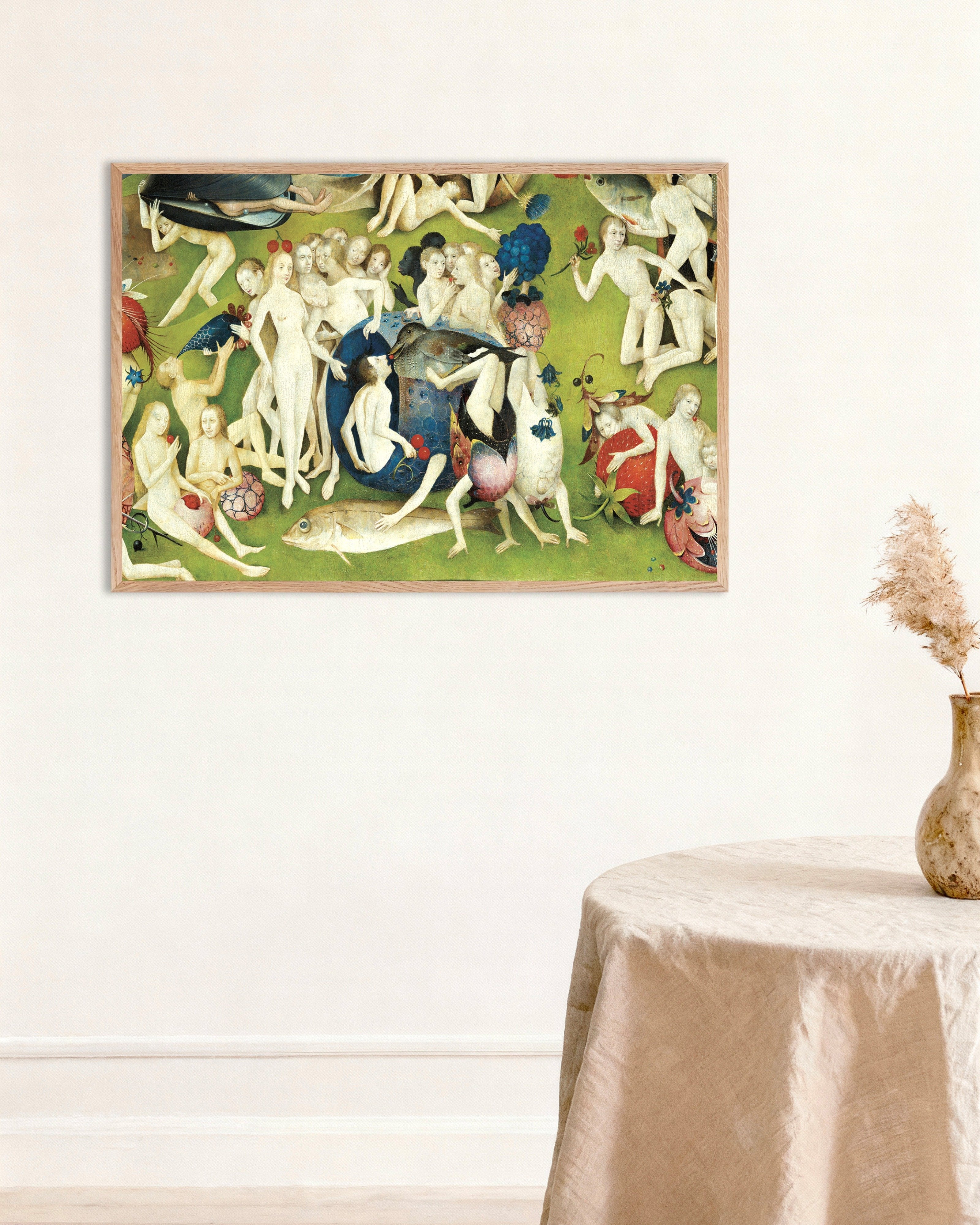 Poster of Detail from The Garden of Earthly Delights: the blue pod and the giant fish - Poster, with natural wooden frame