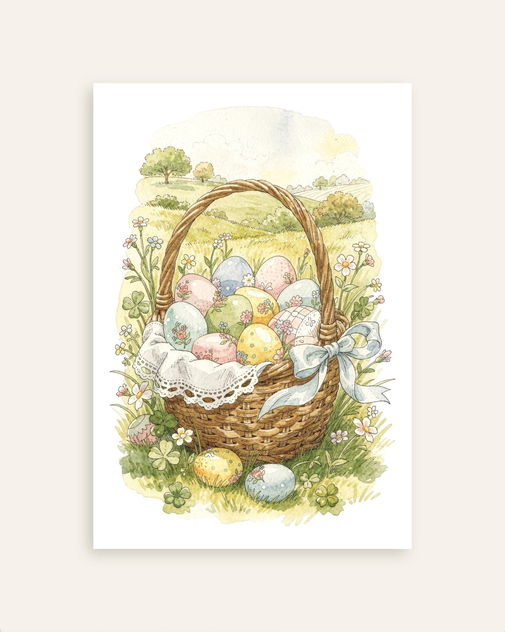 Poster of Easter Basket Meadow - Pastel Watercolor Poster, thumbnail
