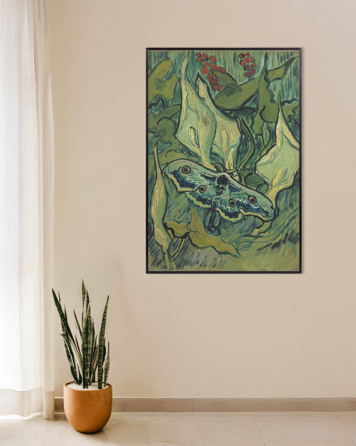 Juliste Vincent van Goghin Keisariyökkönen (1889), metallikehyksissä