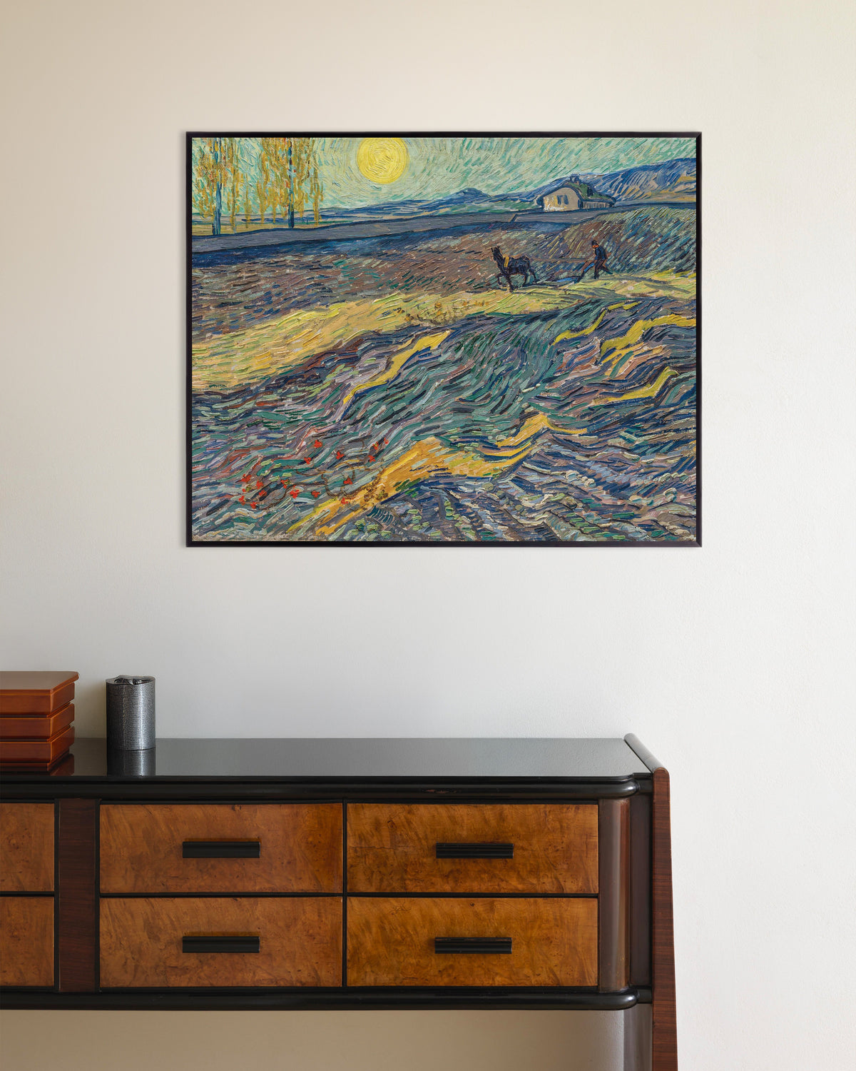 Vincent van Goghin teos Suljettu pelto ja kyntömies (1889), juliste metallikehyksissä
