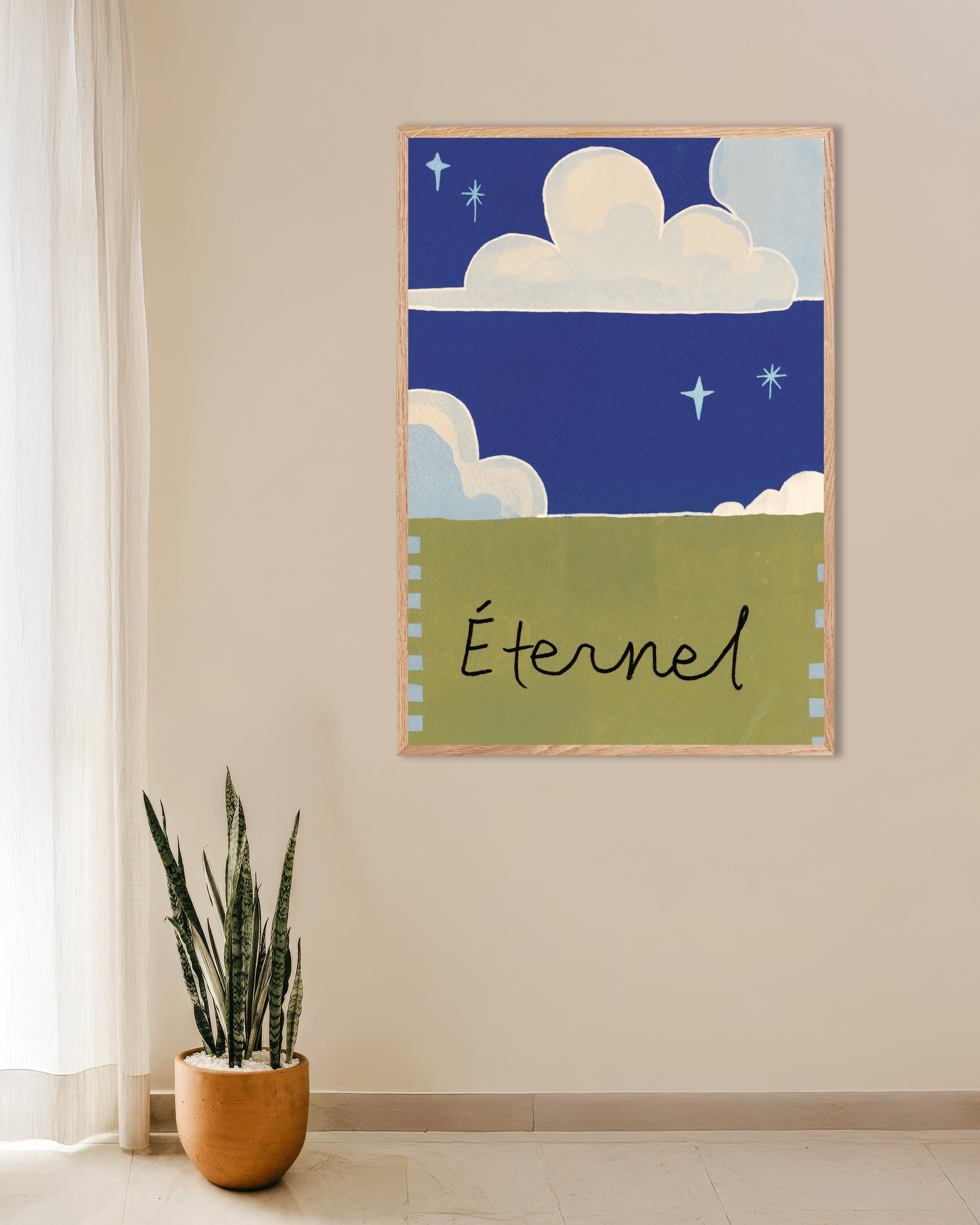 Poster of Éternel - Clouds & Stars Poster, with natural wooden frame