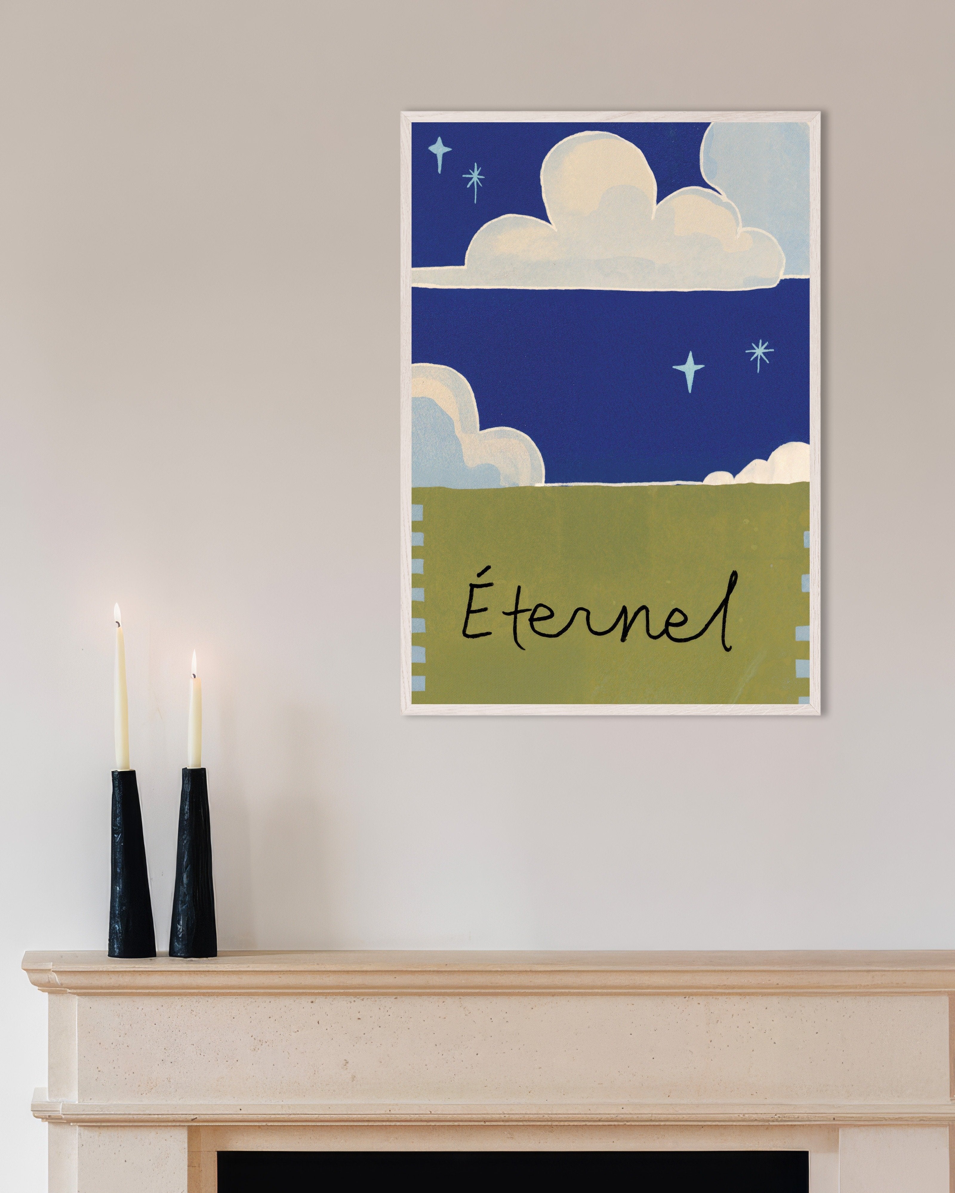 Poster of Éternel - Clouds & Stars Poster, with white wooden frame