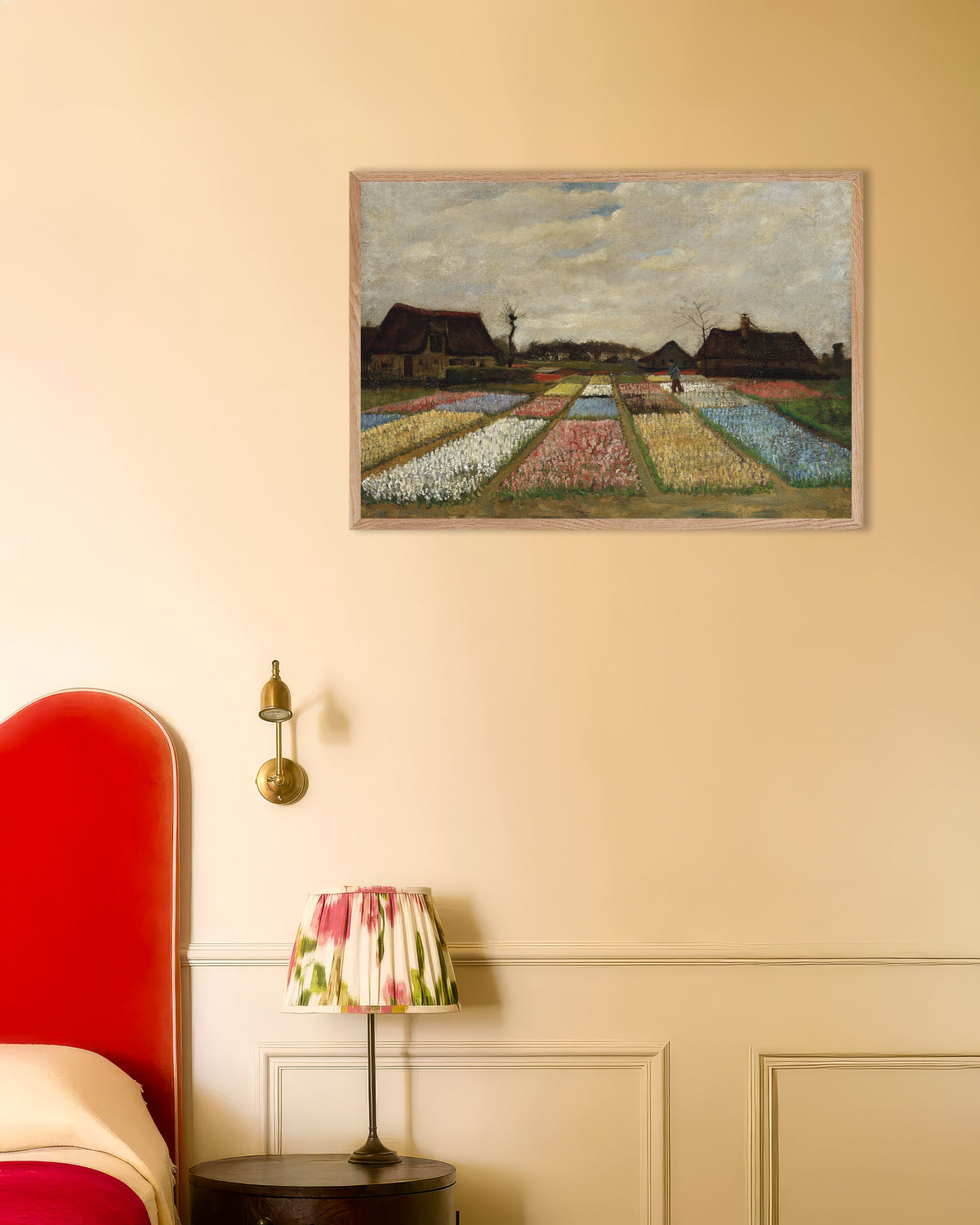 Juliste teoksesta Kukkapenkit Hollannissa (noin 1883), Vincent van Gogh, luonnonvärisissä puukehyksissä