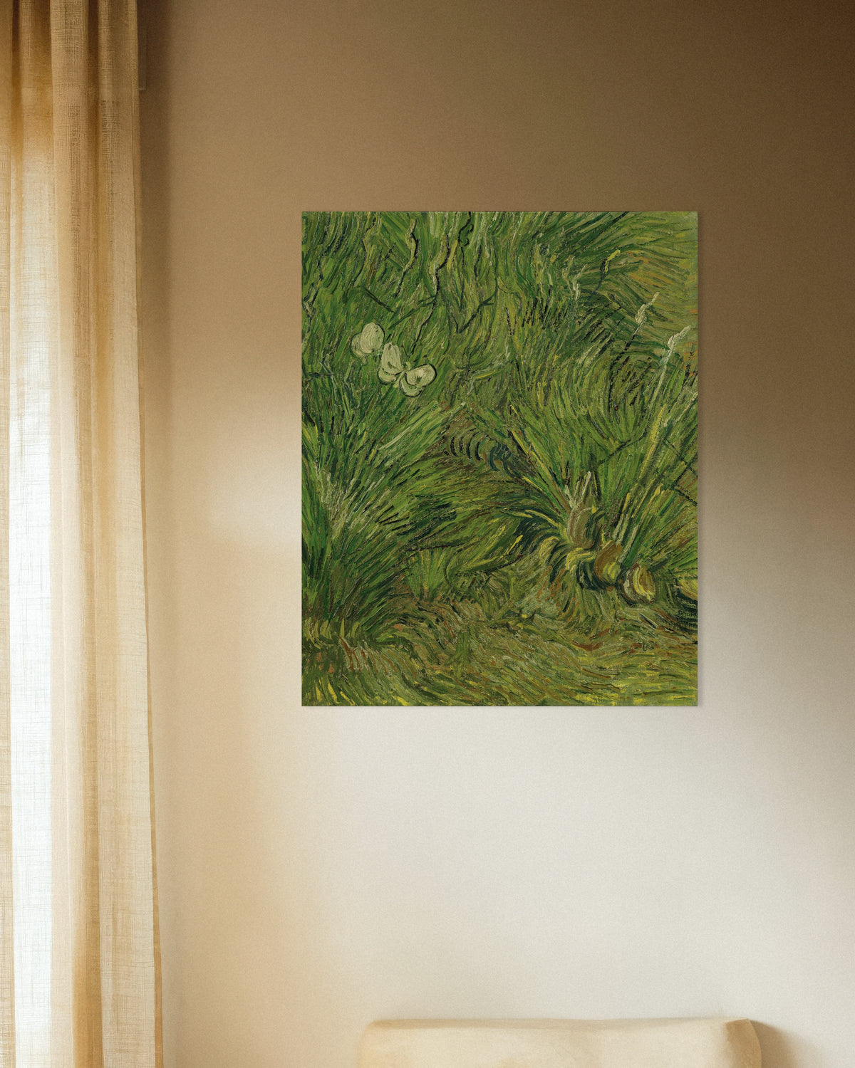 Juliste, jossa on Vincent van Goghin Puutarha perhosineen (1889)