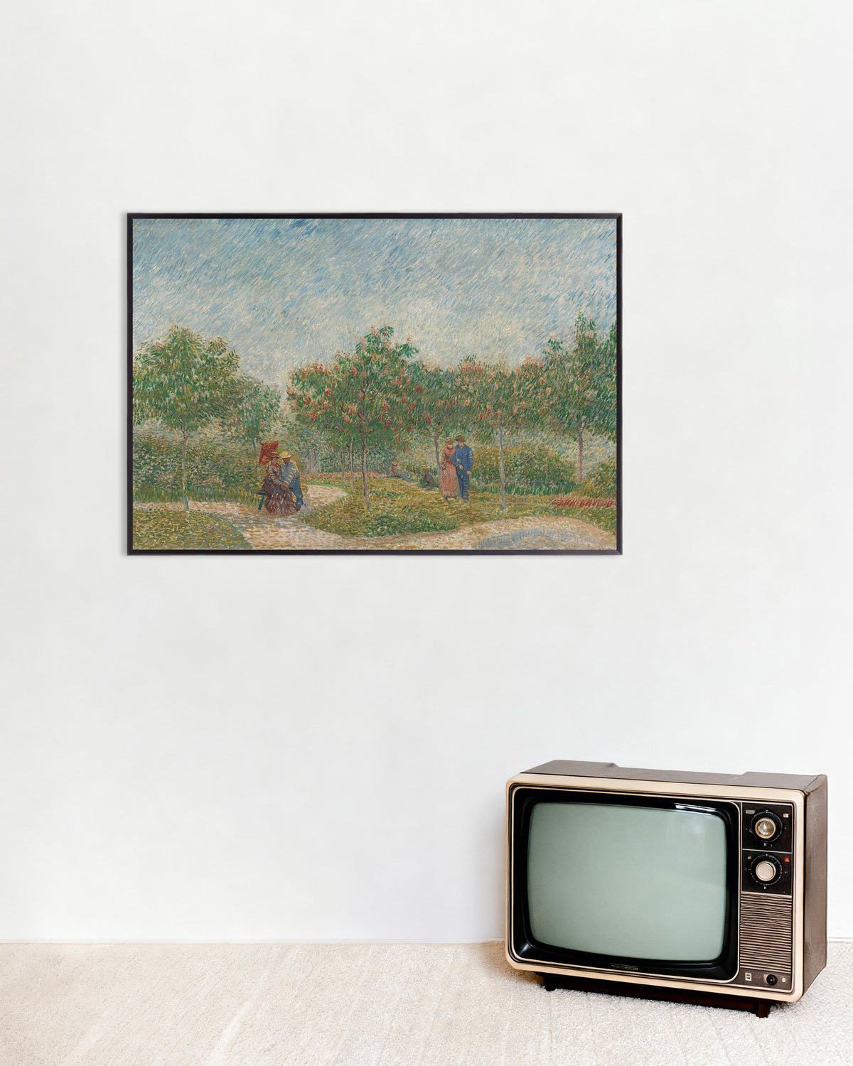 Juliste teoksesta Seurustelevia pareja puutarhassa, Square Saint-Pierre (1887), Vincent van Goghilta, metallikehyksellä