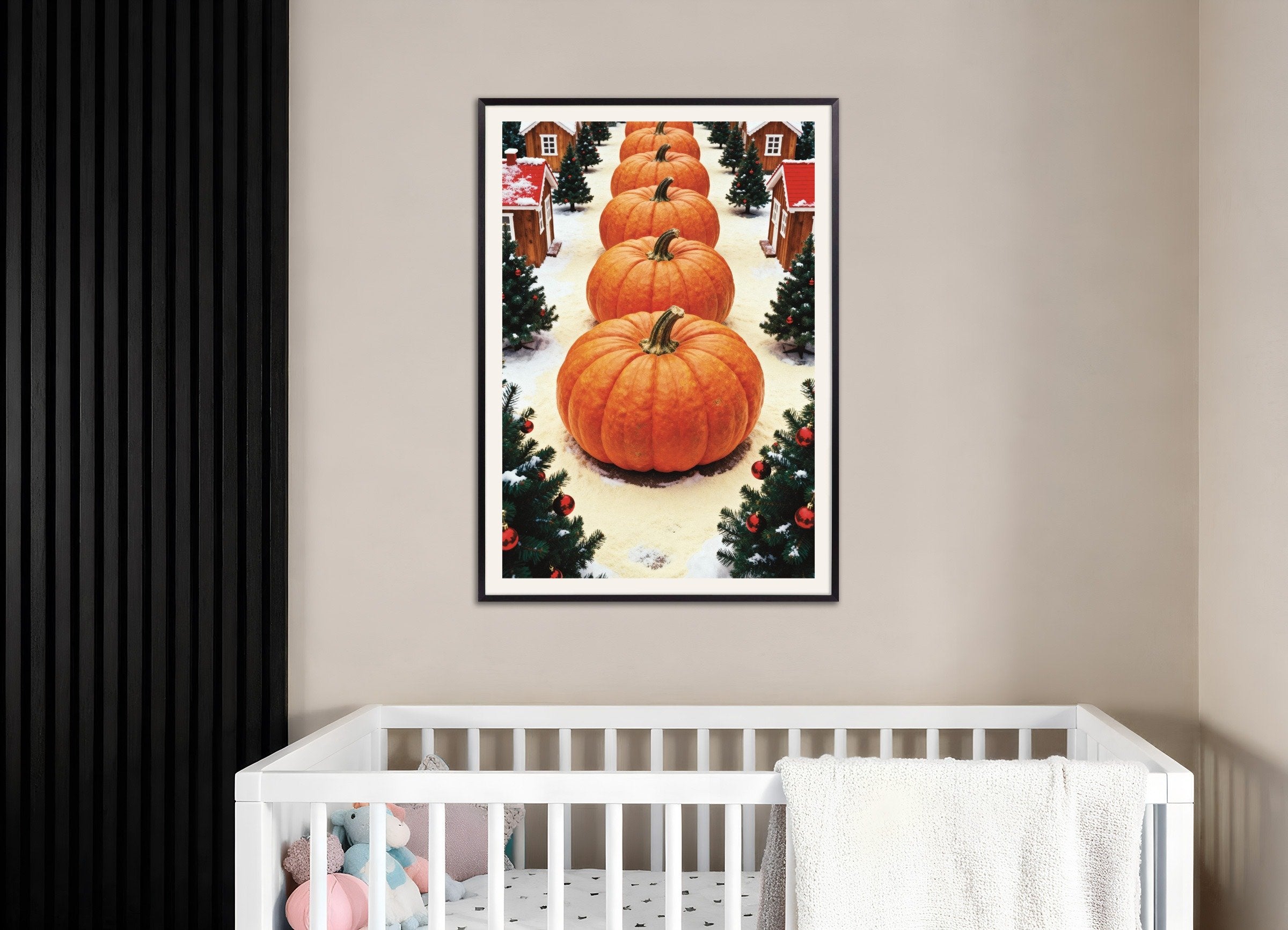 Poster of Giant pumpkins in the Christmas village poster, with metal frame