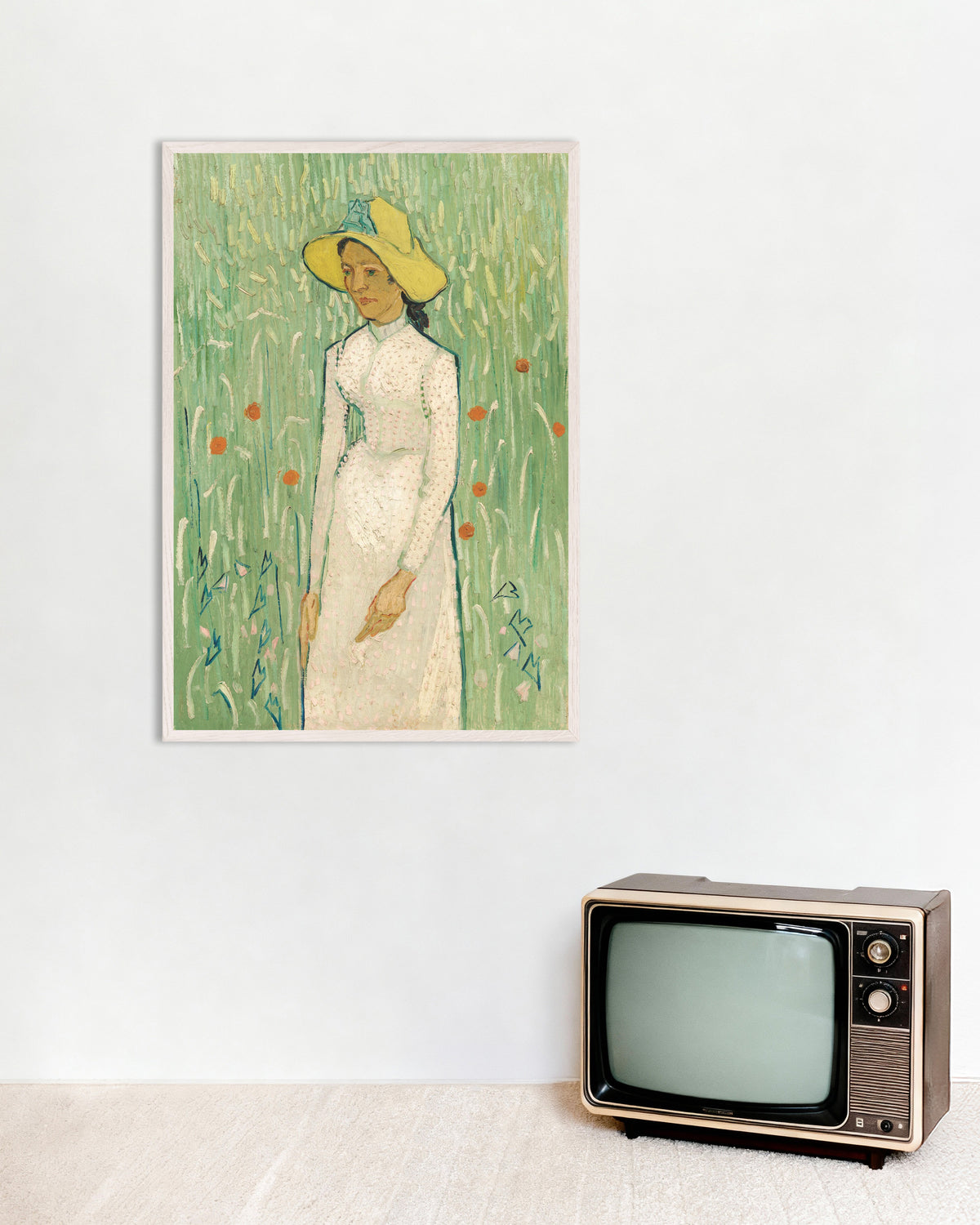 Juliste, Vincent van Goghin teos Tyttö valkoisissa (1890), valkoisissa puukehyksissä