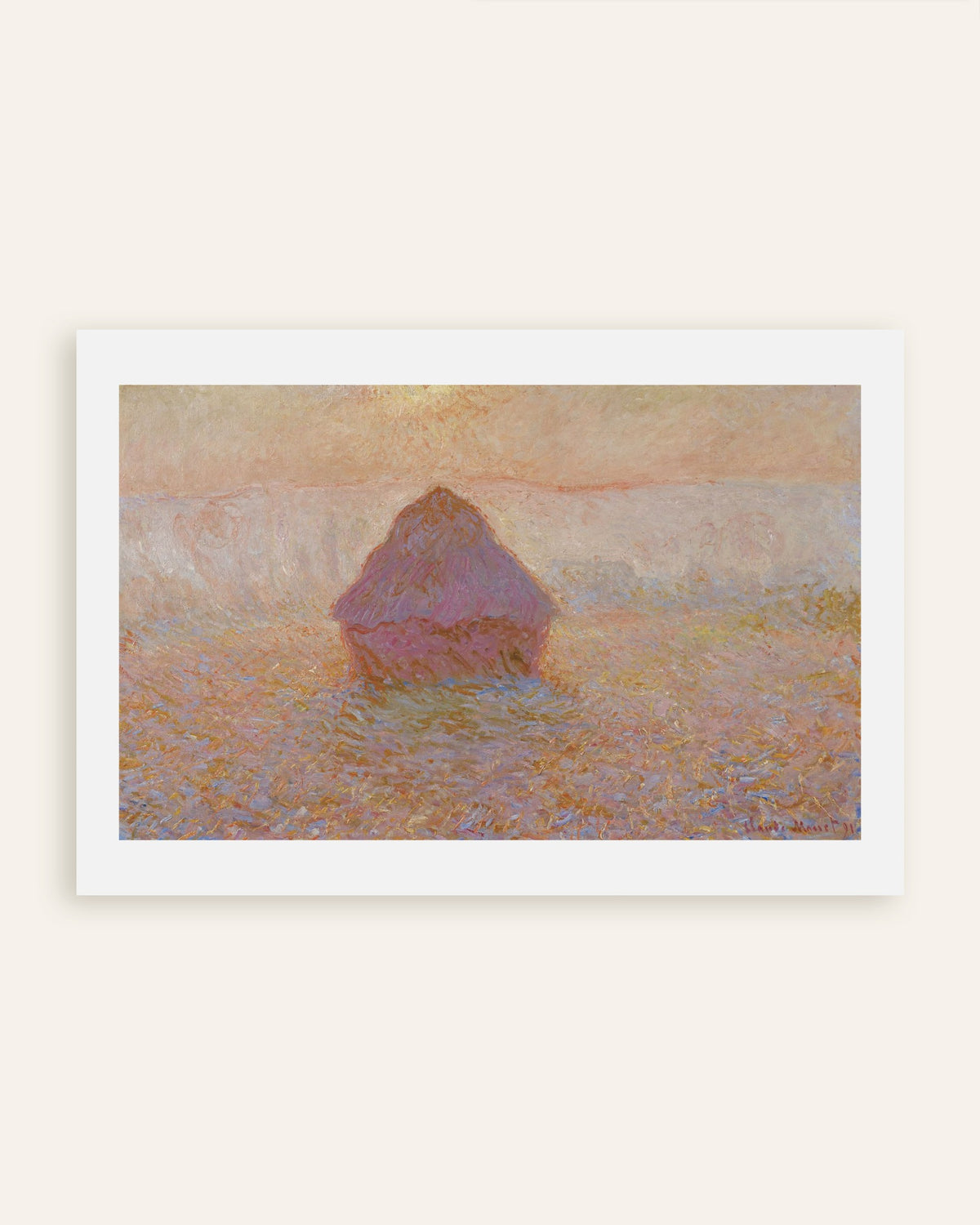 Claude Monet’n Viljasuova, aurinko usvassa (1891) -juliste, pienoiskuva