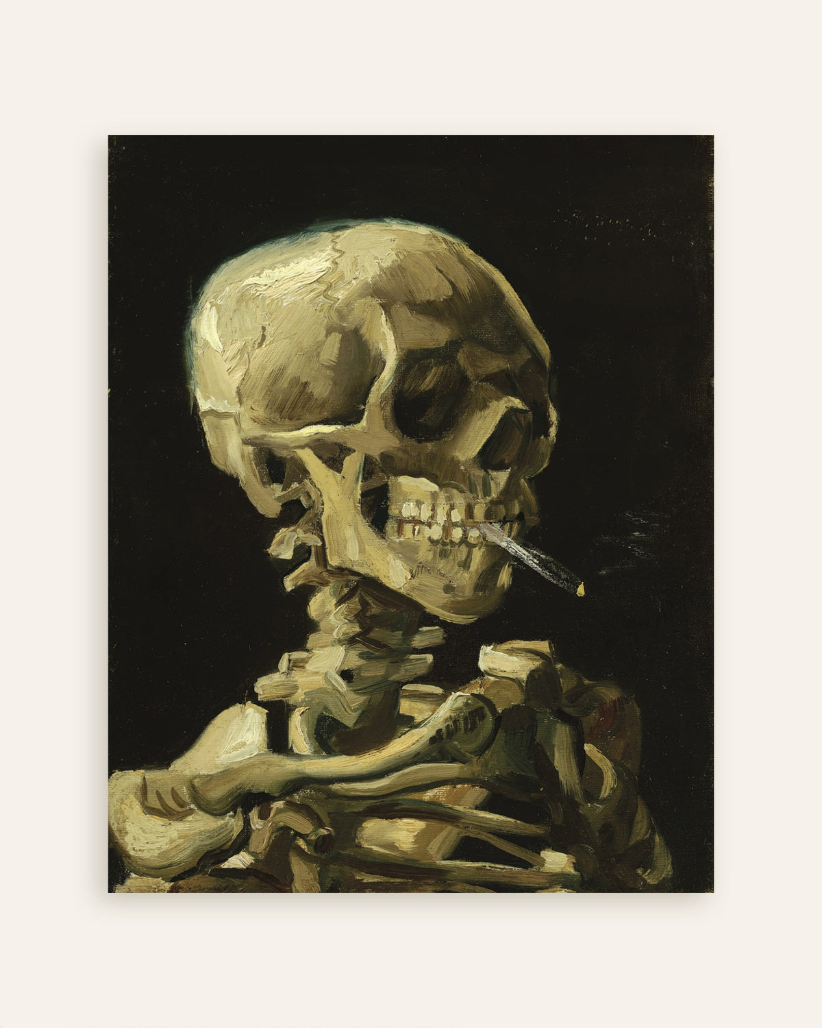 Juliste, jossa Vincent van Goghin teos Pääkallo ja palava savuke (1886), pikkukuva